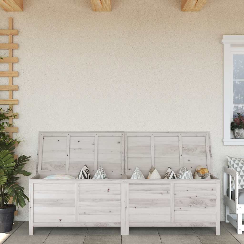 JUNG Vida Gartentruhe Weiß Massivholz Tanne 198,5x50x56,5 cm Garten Balkon Terrasse - Image 2