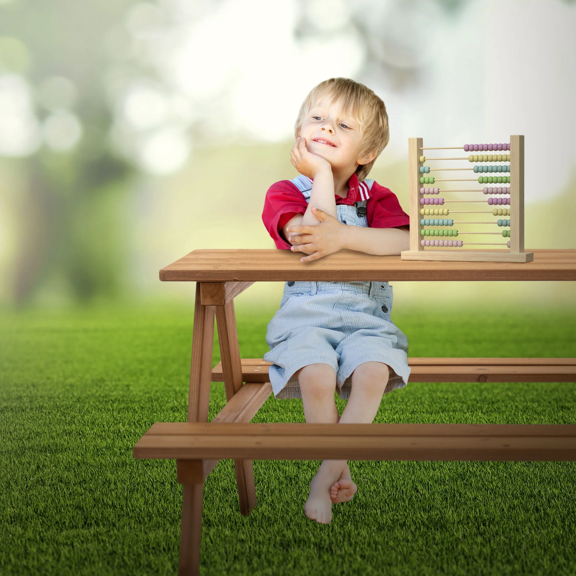 Kindersitzgarnitur für Draußen, Braun, Sitzgruppe Outdoor 2 Bänke mit Tisch - Image 5