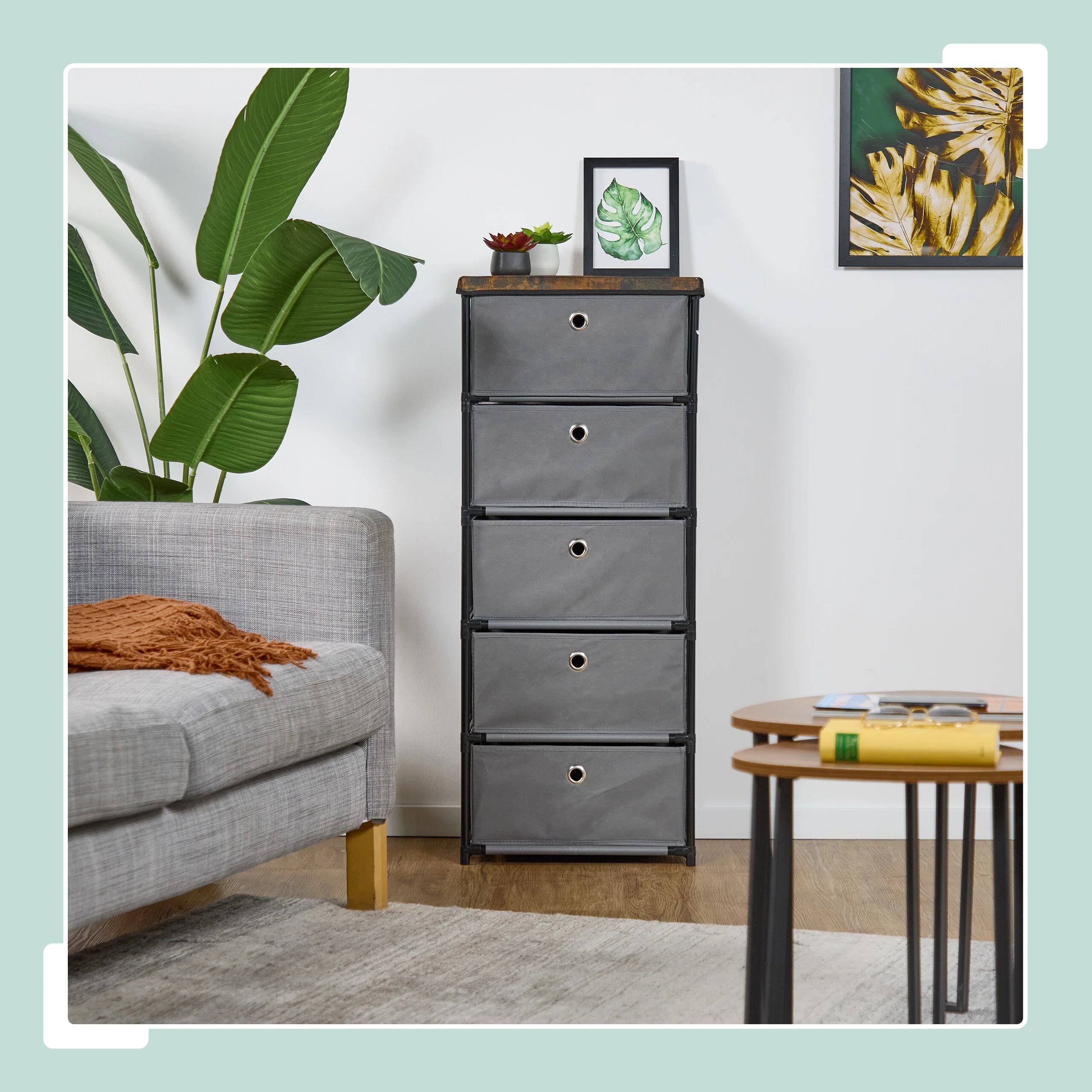 Kommode Holzoptik mit Stoffschubladen - Image 27