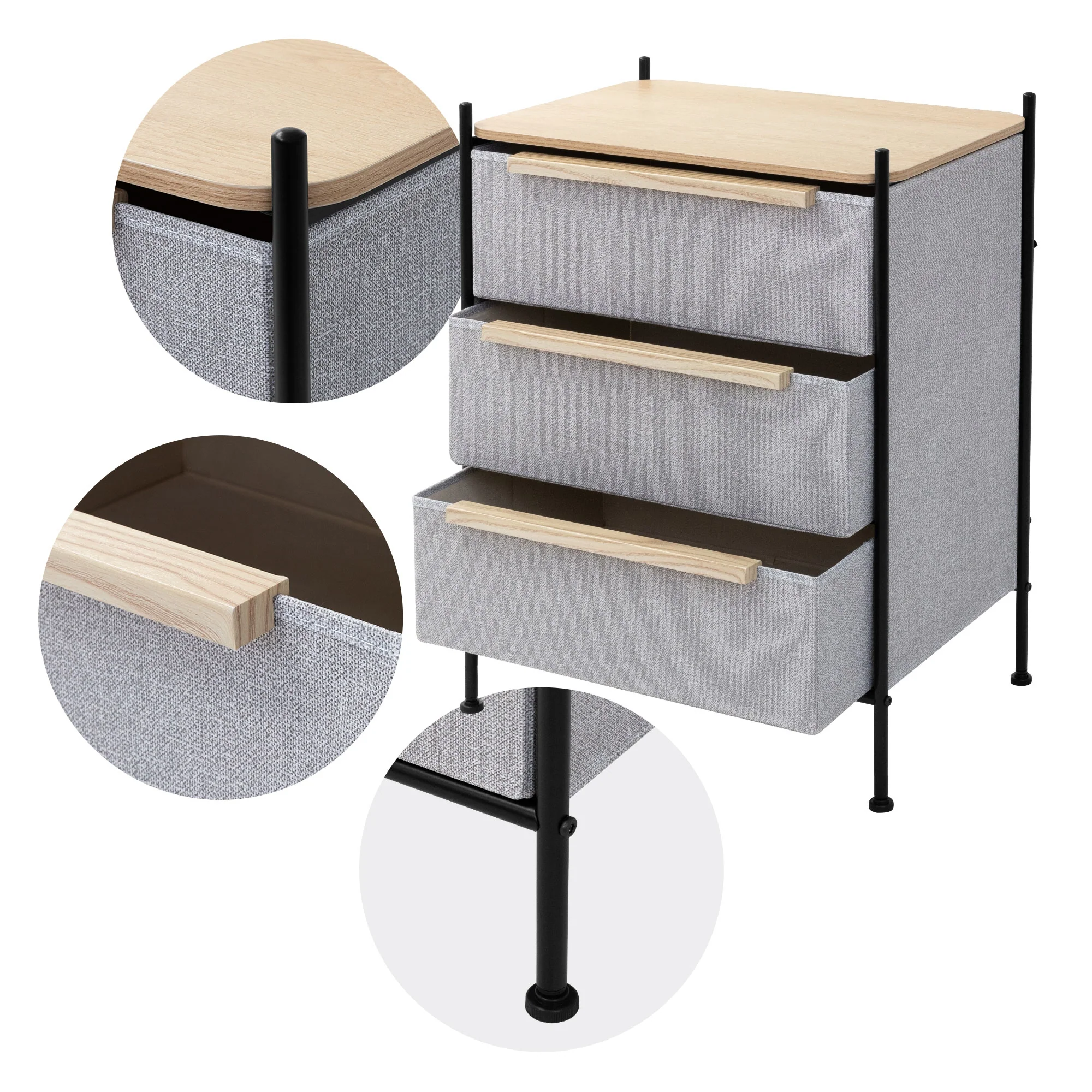 Kommode mit Schubladen aus Stoff, 58x98x42,5 cm, Grau, mit MDF-Platte und Stahlrahmen - Image 16