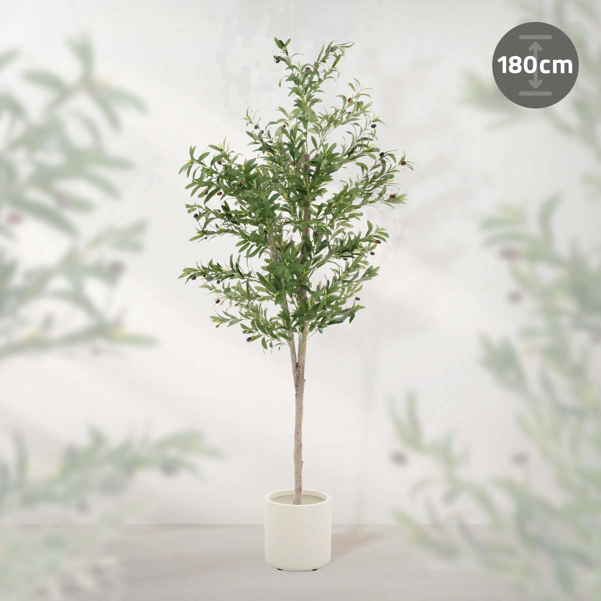 Künstlicher Olivenbaum 120 cm, Künstliche Pflanzen groß mit Naturholzstamm und Früchten - Image 14
