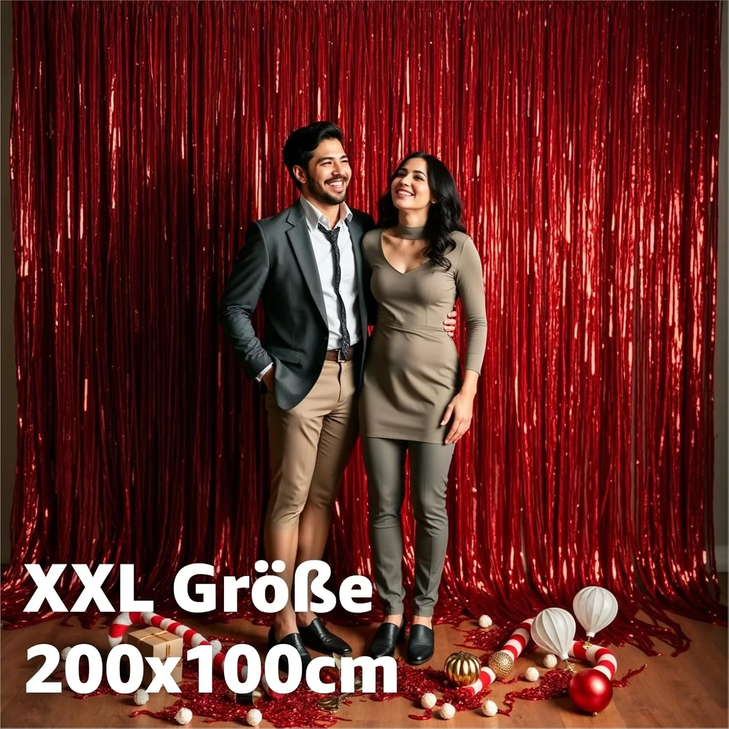 Lametta Vorhang rot - 200 x 100 cm - Glitzervorhang für Türrahmen als Dekoration, Party, Hochzeit - Image 3