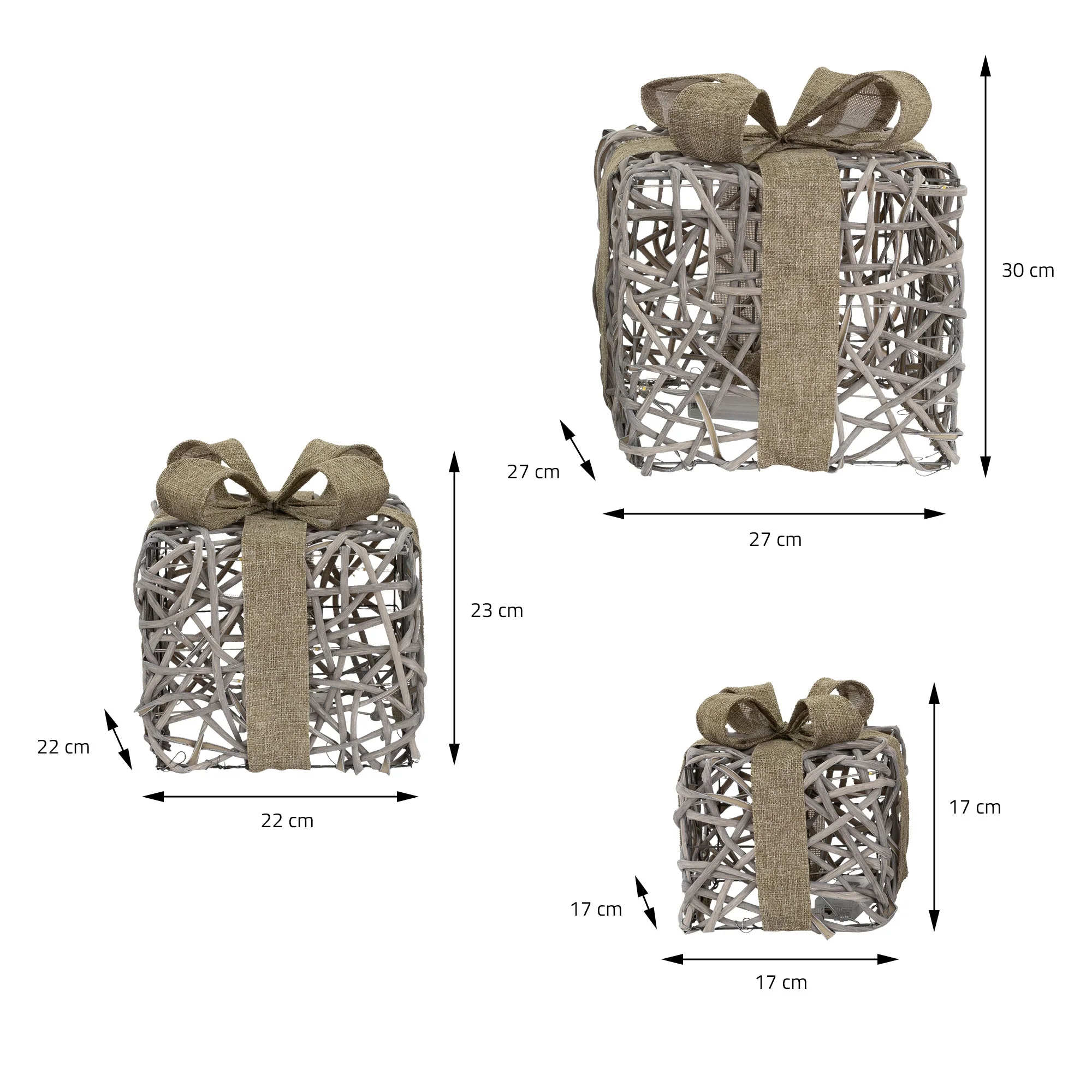 LED Weihnachtsgeschenke 3er Set Grau mit Schleifen und Timer - Image 6