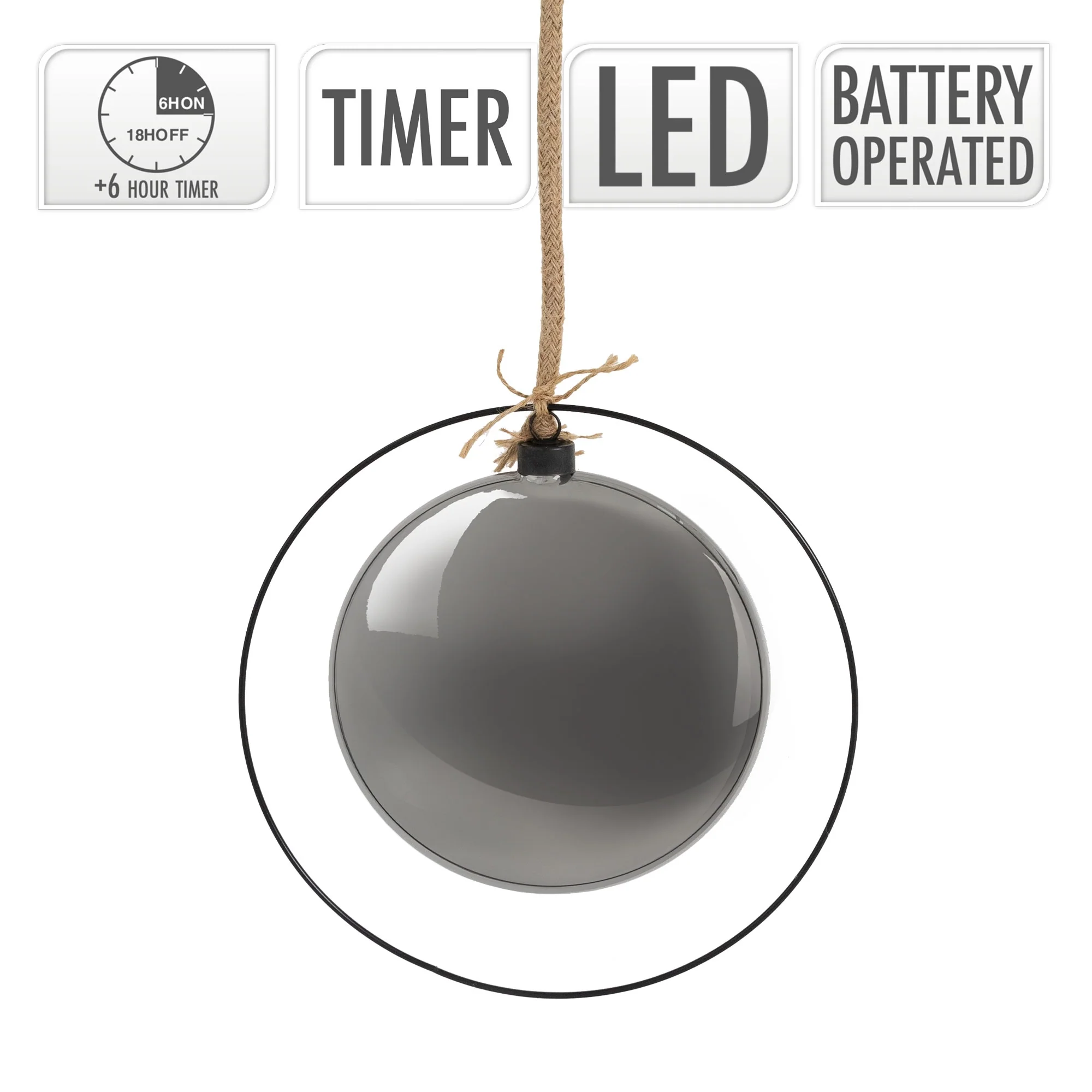 LED Weihnachtskugel Ø18 cm Grau aus Metall mit warmweißen LEDs - Image 4