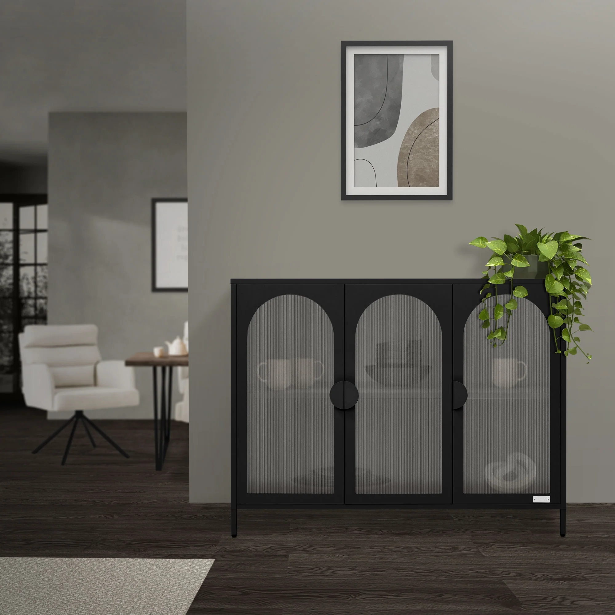 Vitrinenschrank 120x93x40 cm, aus Stahl, mit 4 Ablage-/Regalfächer und 3 Türen - Image 4