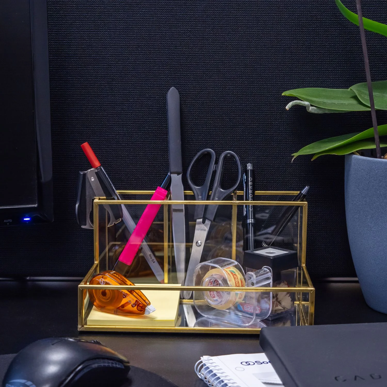 Make Up Organizer aus Glas für Kosmetik mit Gold Rand und Spiegelboden - Image 5
