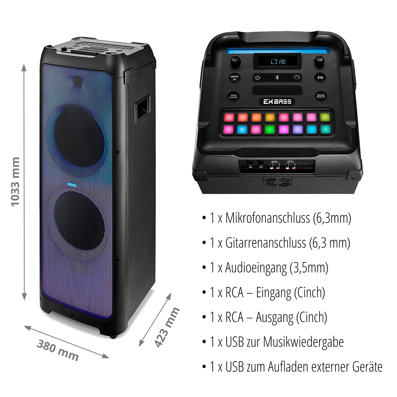 Medion LIFE X61200 schwarz, Bluetoothspeaker, 2x 800 W, DJ-Soundeffekte - Image 6