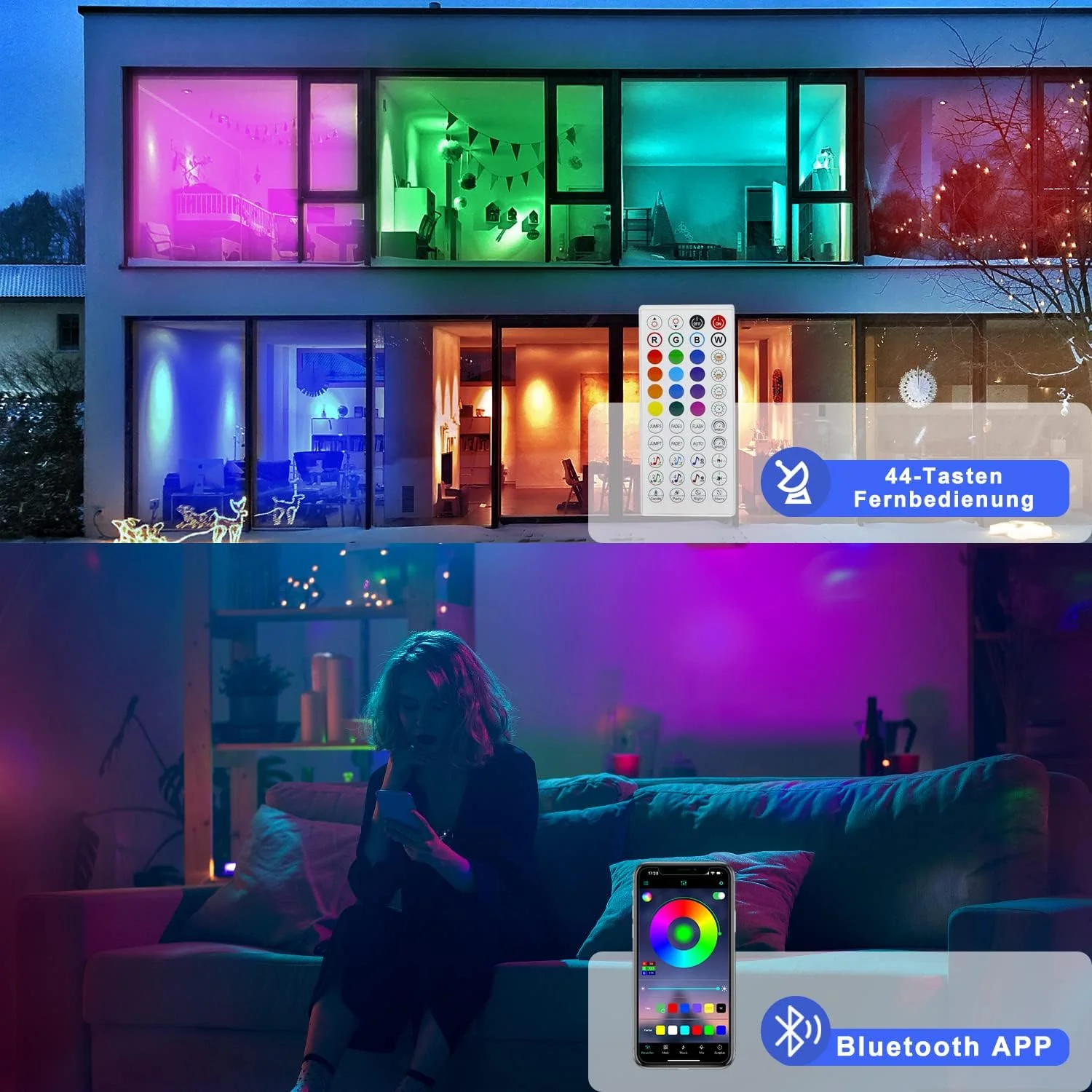 Mehrfarbiger RGB-LED-Streifen mit Fernbedienung und App-Steuerung - Image 7
