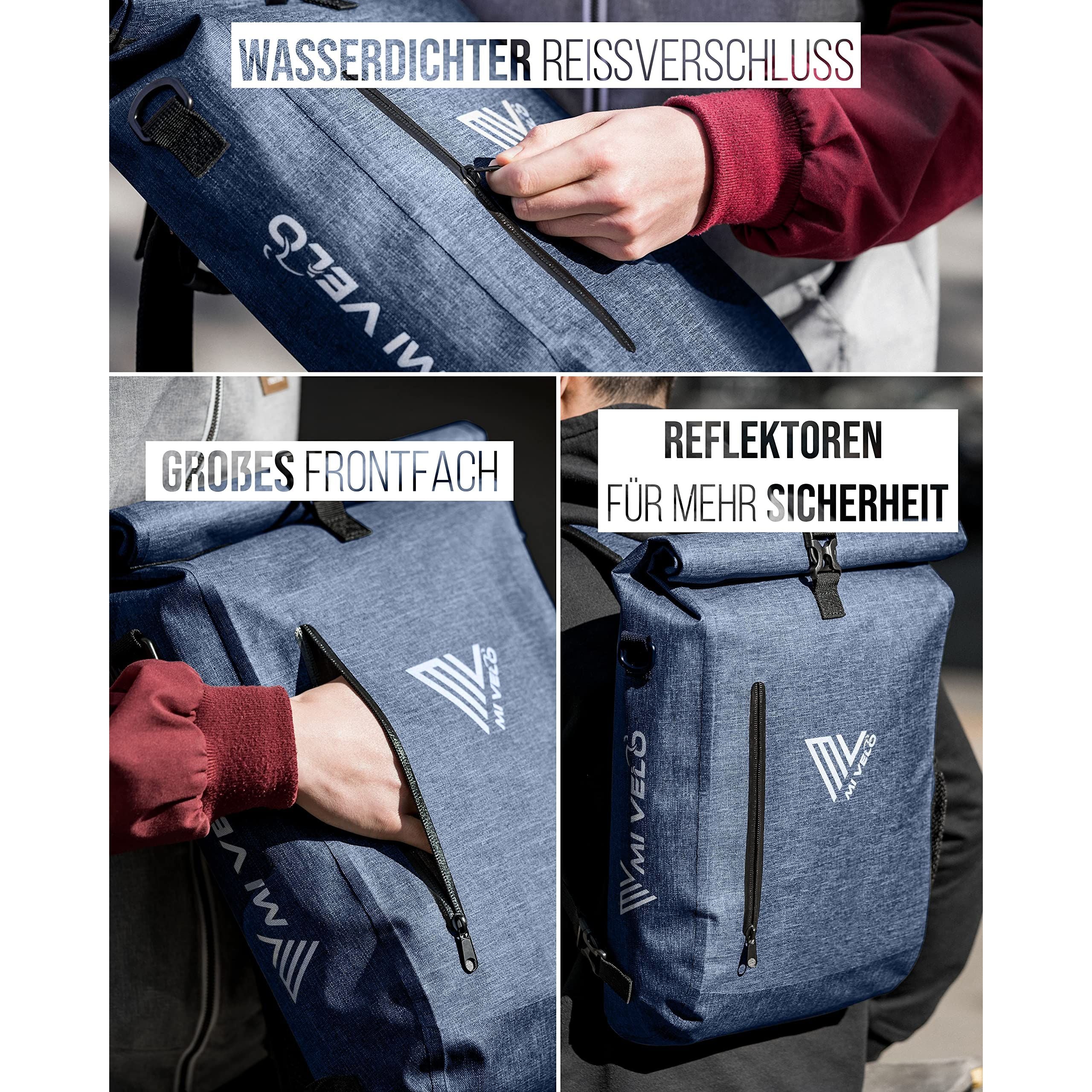 MIVELO - 3 in 1 Fahrradtasche - Rucksack - Schultertasche wasserdicht 100% PVC frei, mit - Image 3