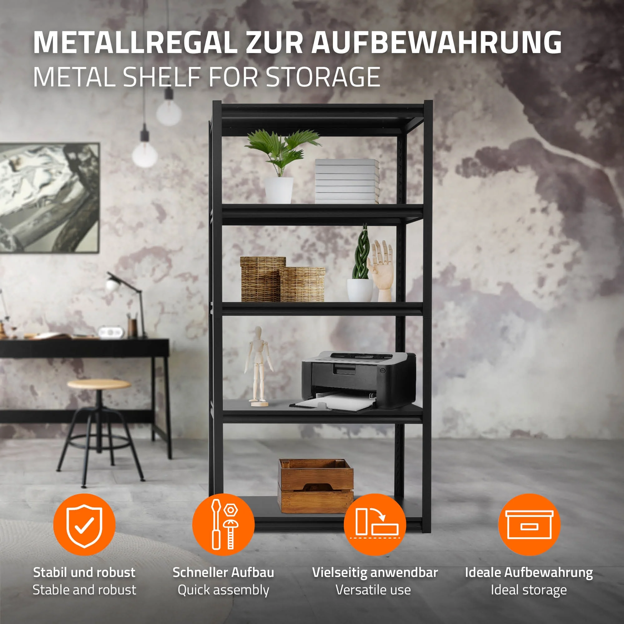 ML-Design 2er Set Lagerregal mit 5 Metallböden, 183 x 90 x 40 cm, Schwarz, aus Metall - Image 2