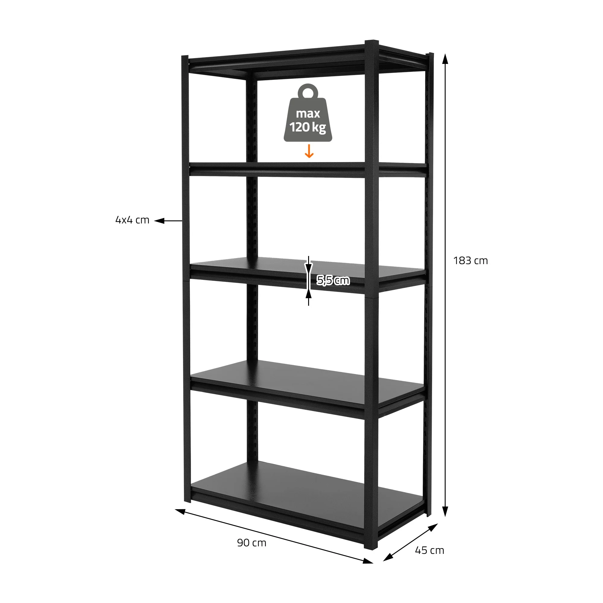 ML-Design 4er Set Lagerregal mit 5 Metallböden, 183 x 90 x 45 cm, Schwarz, aus Metall - Image 6