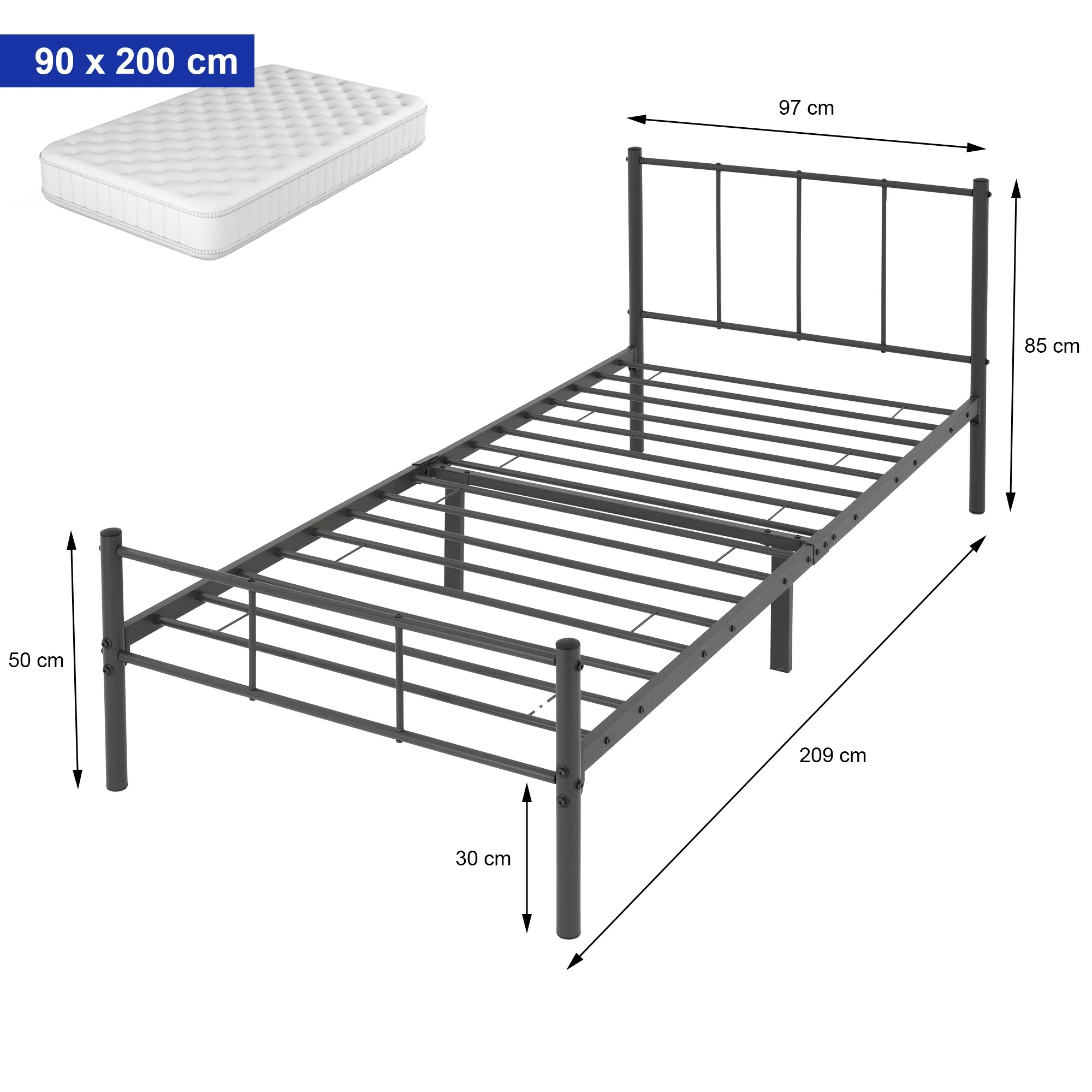 ML-Design Metallbett anthrazit, 90x200 cm, aus Stahlrahmen pulverbeschichtet - Image 5