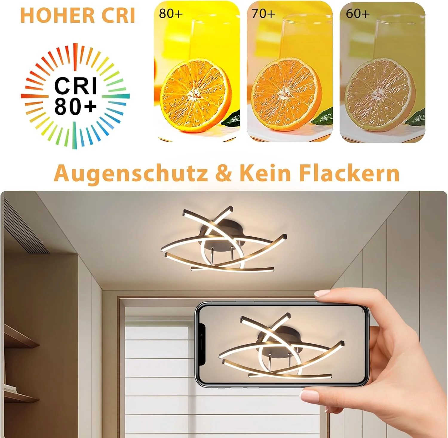 ZMH LED Deckenlampe 32W Dimmbar Modern Design mit Fernbedienung Schwarz Deckenleuchte für Esszimmer - Image 10