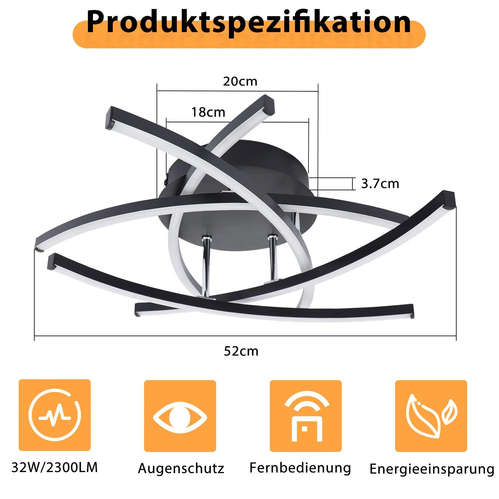 ZMH LED Deckenlampe 32W Dimmbar Modern Design mit Fernbedienung Schwarz Deckenleuchte für Esszimmer - Image 5