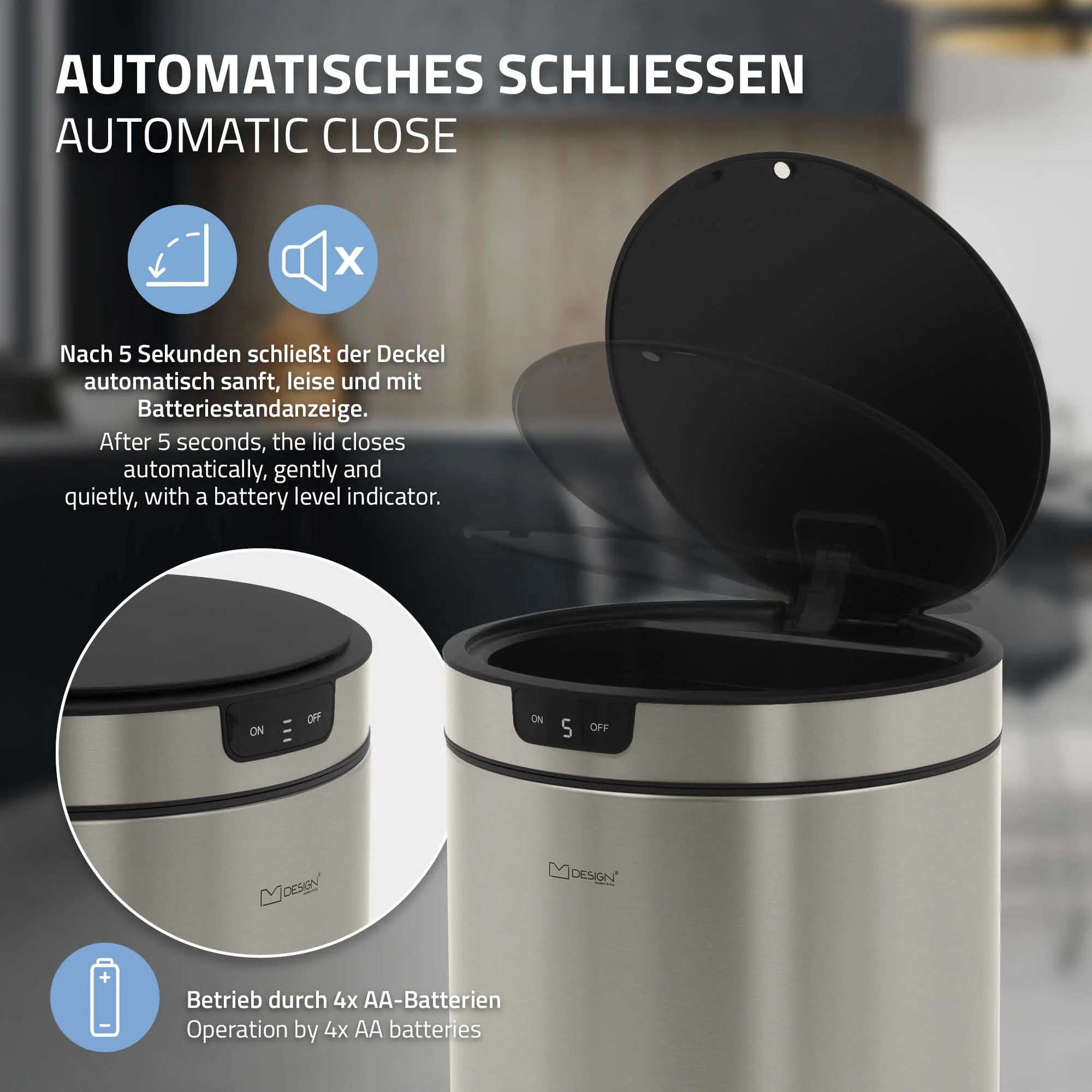 Mülleimer mit Sensor rund aus Stahl, Automatisches Öffnen & Schließen - Image 13