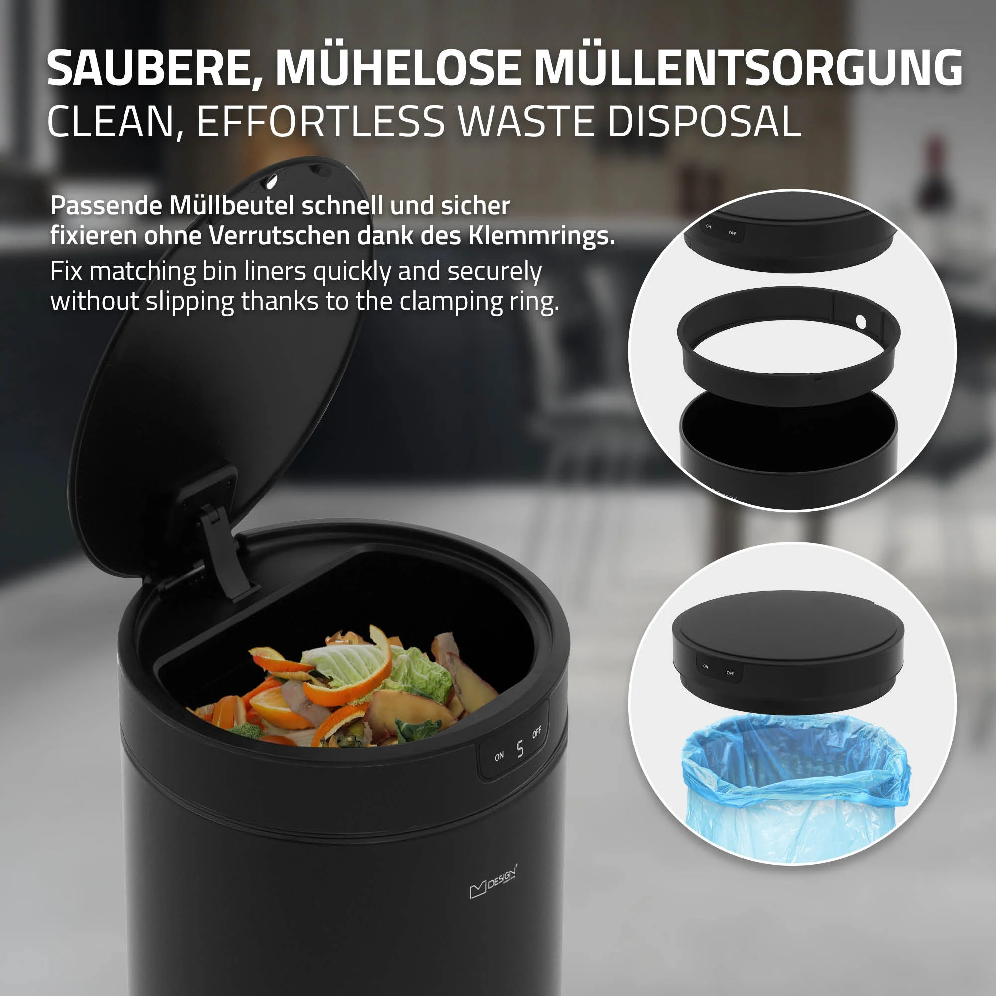 Mülleimer mit Sensor rund aus Stahl, Automatisches Öffnen & Schließen - Image 21