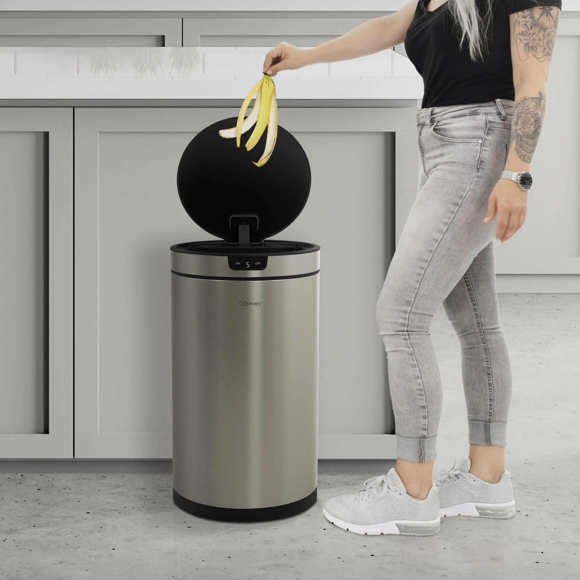 Mülleimer mit Sensor rund aus Stahl, Automatisches Öffnen & Schließen - Image 31
