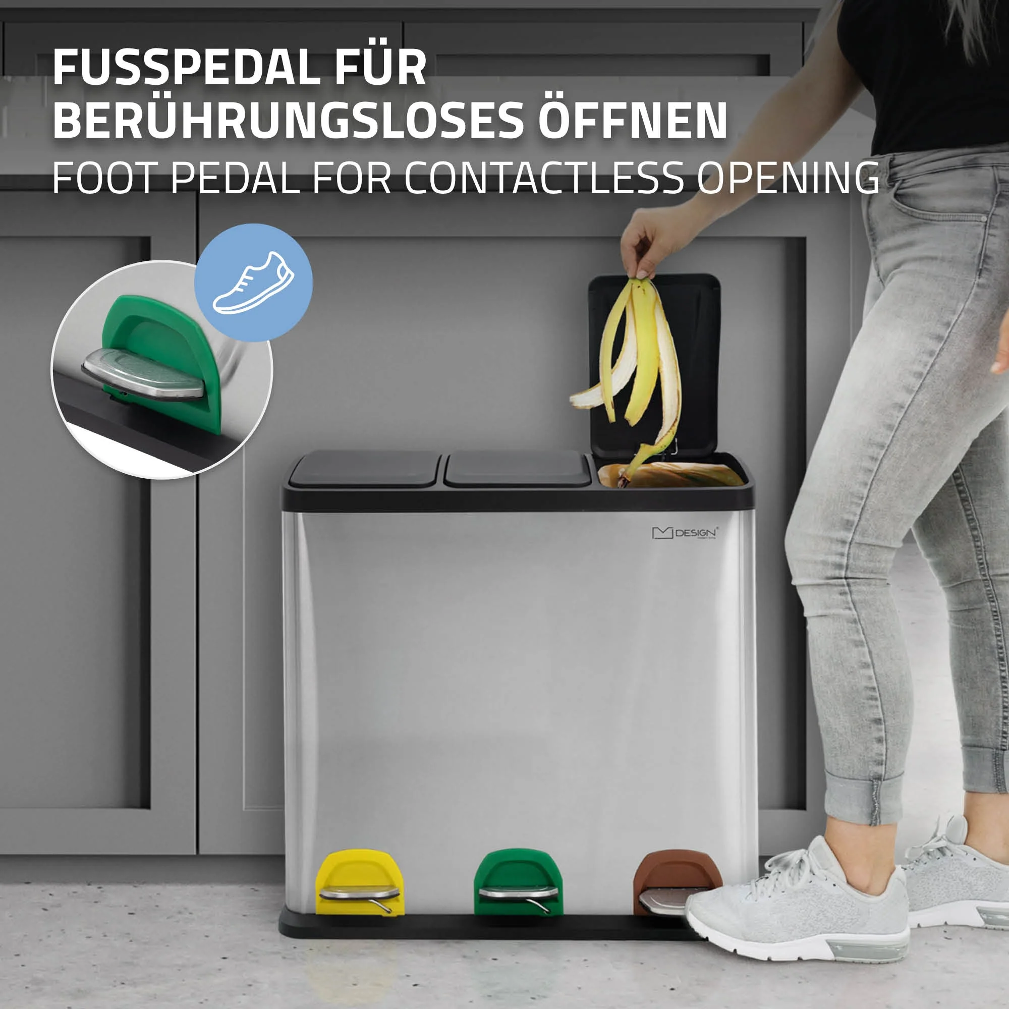 Mülleimer mit Trennsystem 3x 20L Silber aus Stahl ML-Design - Image 3