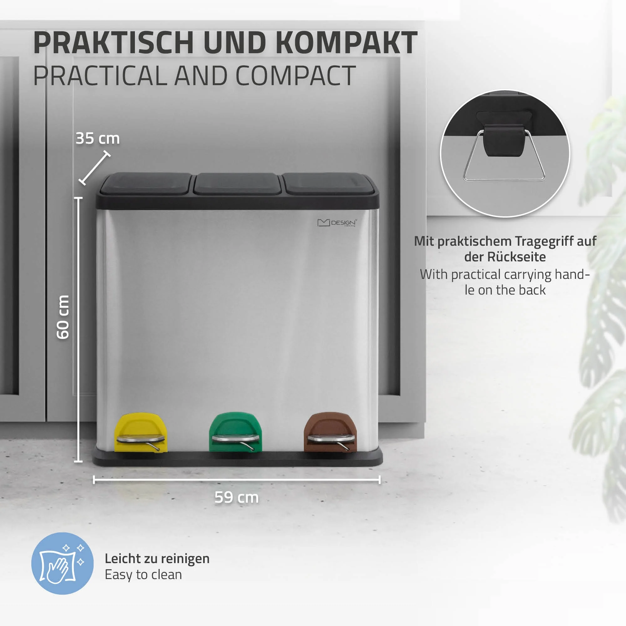 Mülleimer mit Trennsystem 3x 20L Silber aus Stahl ML-Design - Image 5