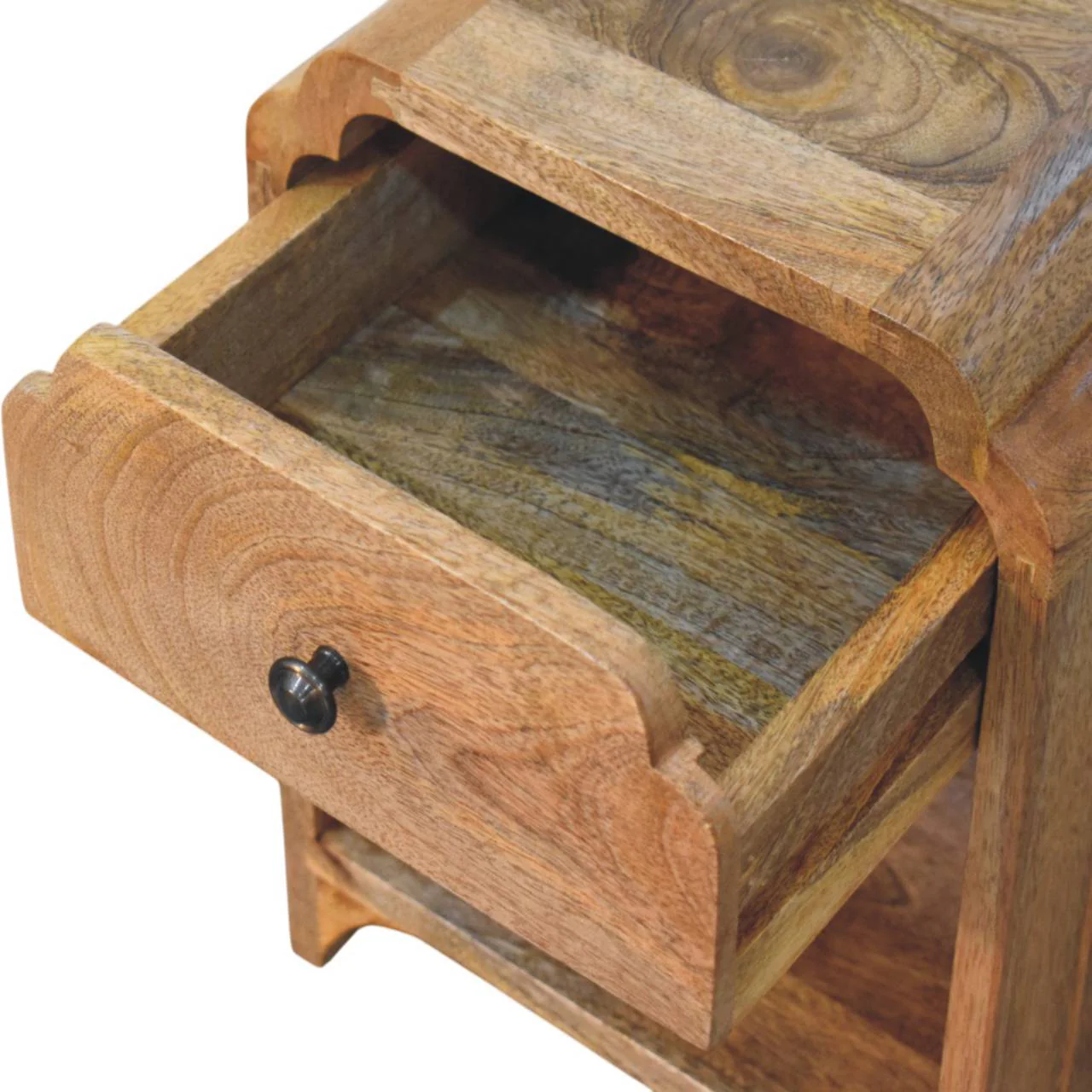 Nachttisch Massivholz Newton Mini Oak-ish, 1 Schublade und Offenes Regal, Beige - Image 8