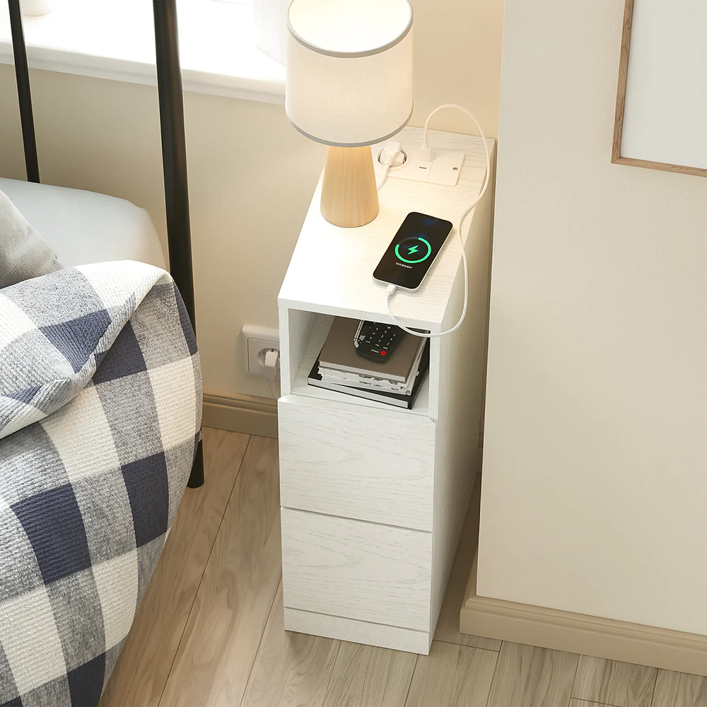 Nachttisch mit USB-Ladestation Cream White 35x20x60cm Modern FBT149-E-WG - Image 3