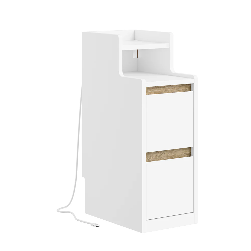 Nachttisch mit USB-Ladestation Weiß 22x34x60cm Modern FBT178-E-WN