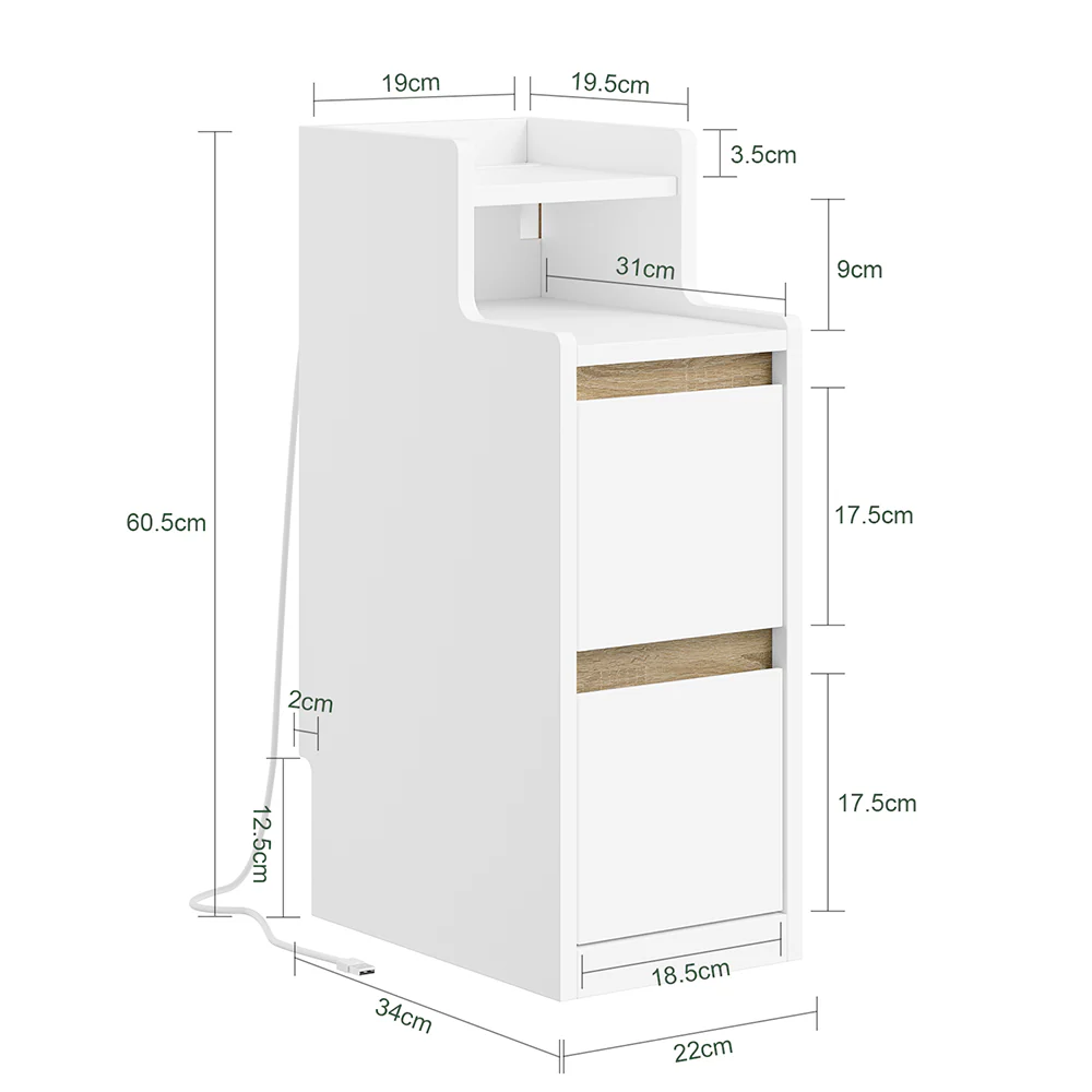 Nachttisch mit USB-Ladestation Weiß 22x34x60cm Modern FBT178-E-WN - Image 6