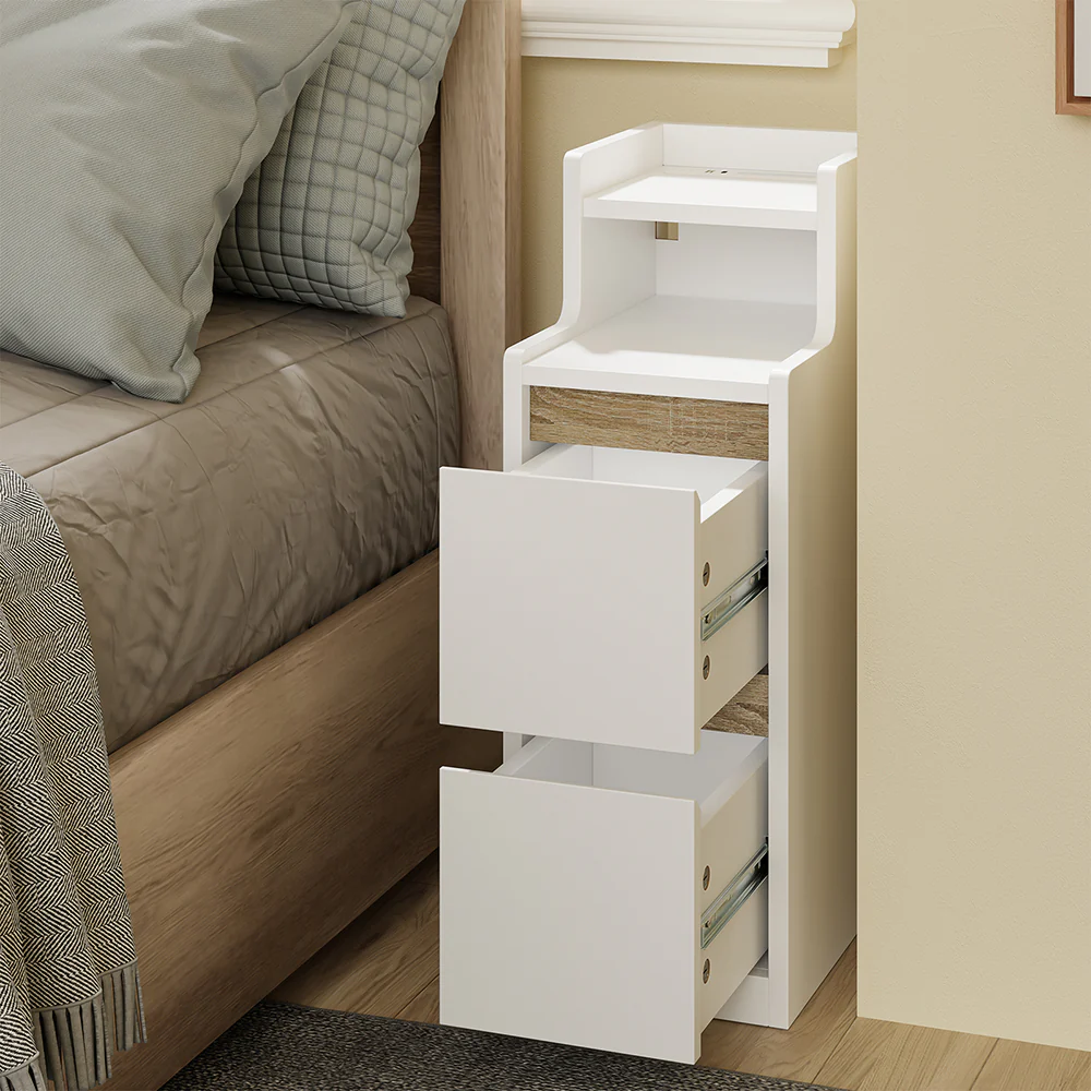 Nachttisch mit USB-Ladestation Weiß 22x34x60cm Modern FBT178-E-WN - Image 8