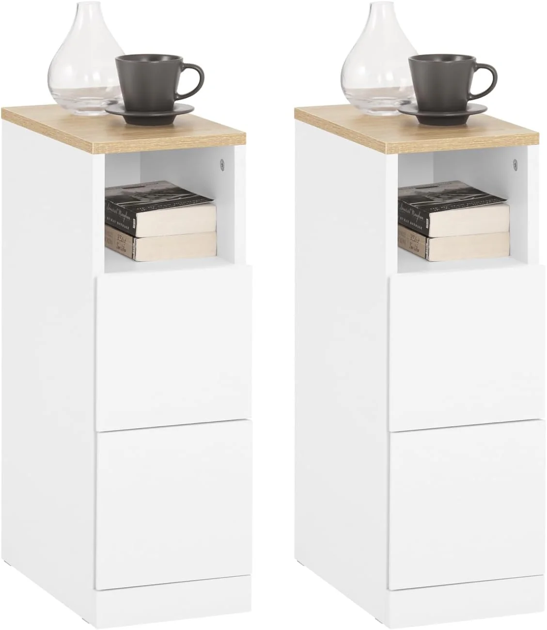 Nachttisch-Set 2er mit 2 Schubladen & offenem Fach Weiß 35x20x60cm Modern FBT149-WNx2