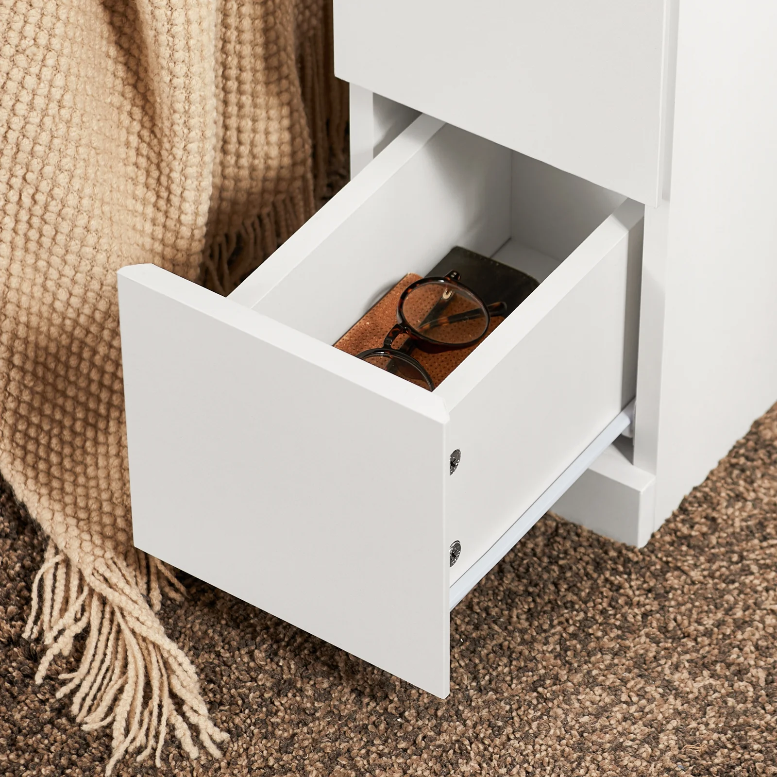 Nachttisch-Set 2er mit 2 Schubladen & offenem Fach Weiß 35x20x60cm Modern FBT149-WNx2 - Image 12