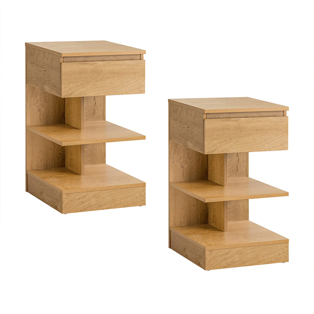 Nachttisch-Set mit Schublade Light Oak 39x39x65cm Nordisch FBT49-NX2