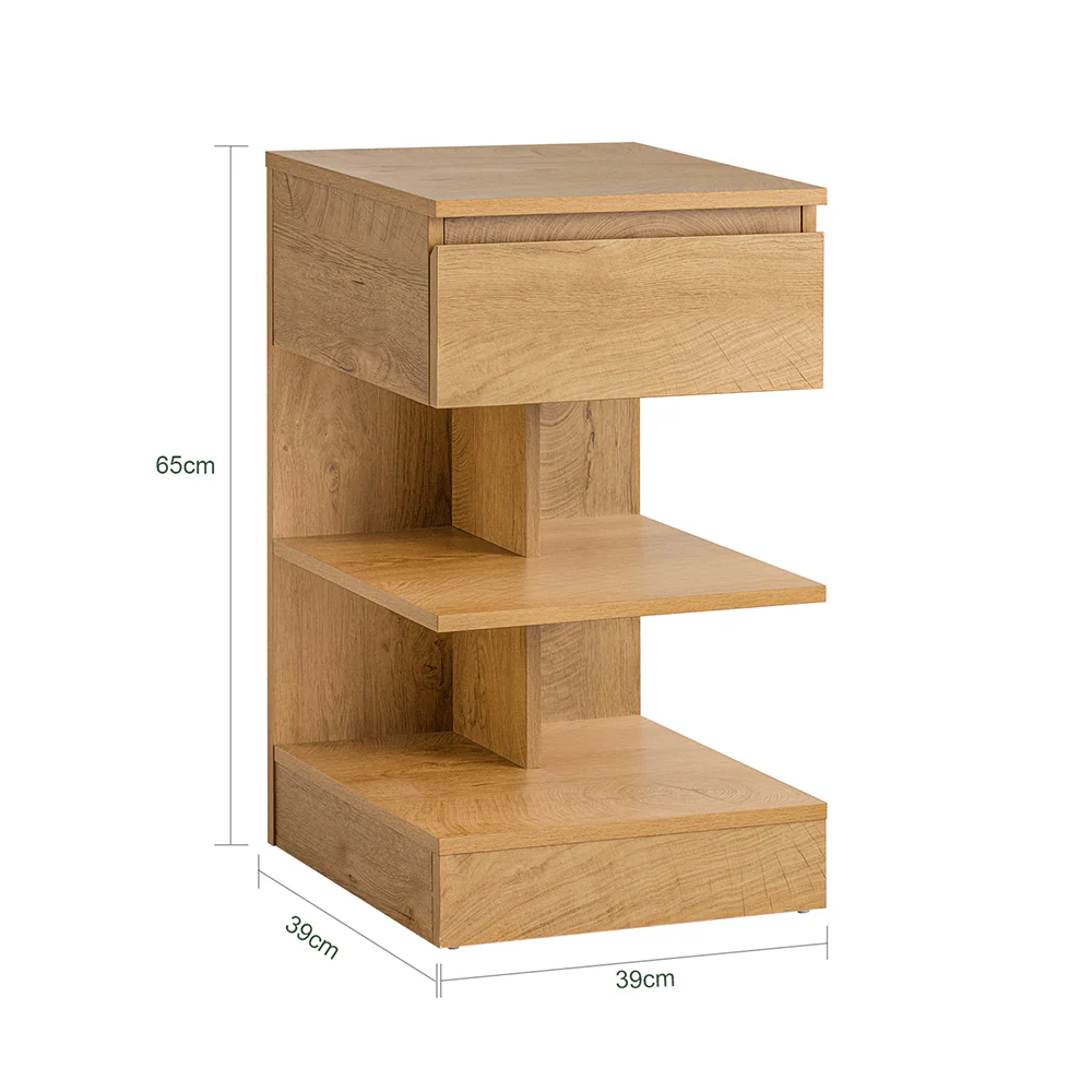 Nachttisch-Set mit Schublade Light Oak 39x39x65cm Nordisch FBT49-NX2 - Image 5