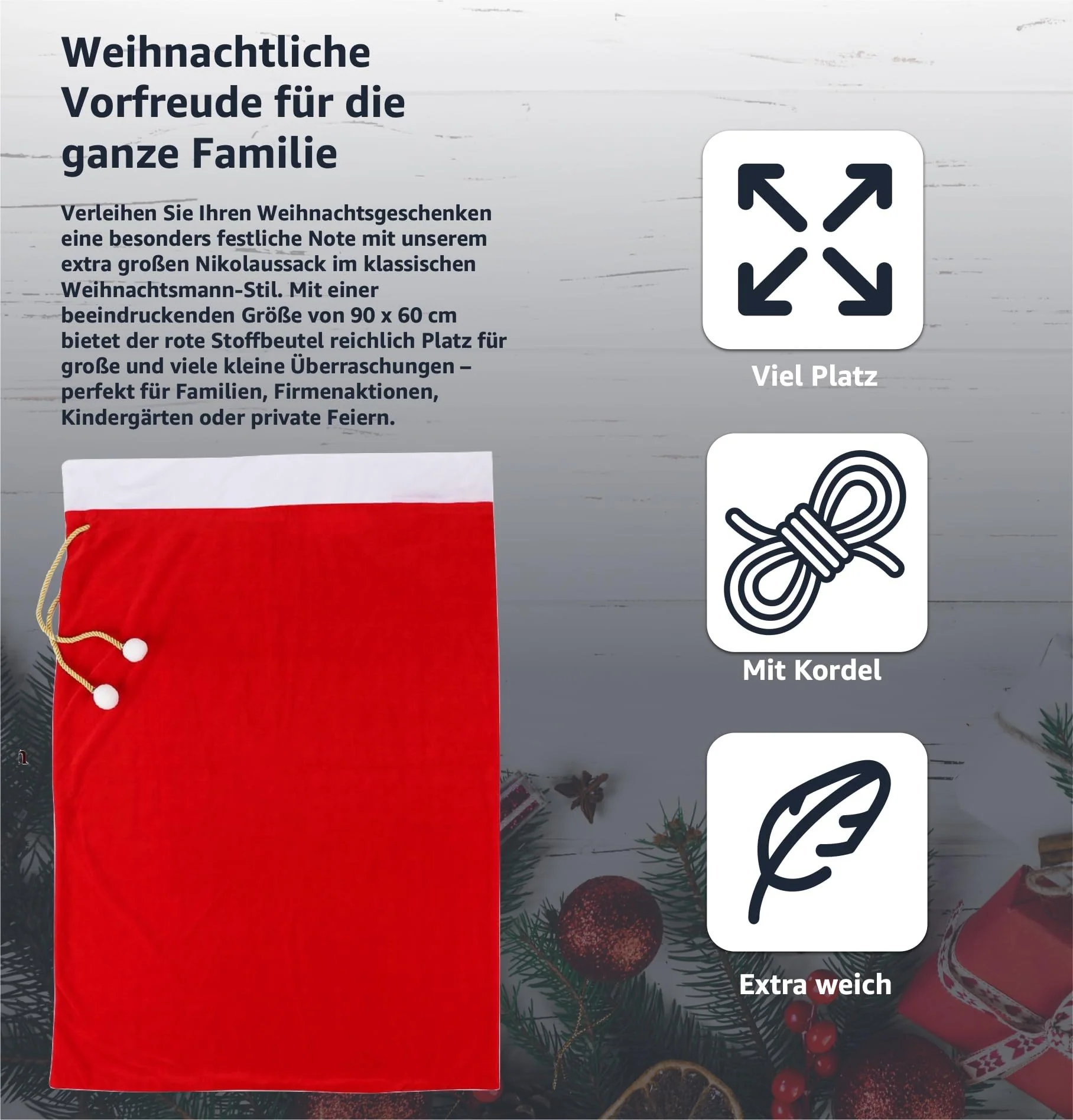 Nikolaussack 90x60 cm – Weihnachtssack & Geschenkesack zum Befüllen | Weihnachts-Accessoire - Image 3