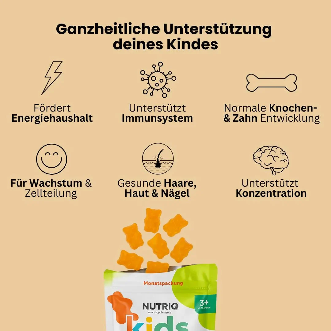 NUTRIQ Kids Multivitamin & Omega-3 für Kinder ab 3 Jahren – vegan, zuckerfrei, Orange, 60 Gummies - Image 5