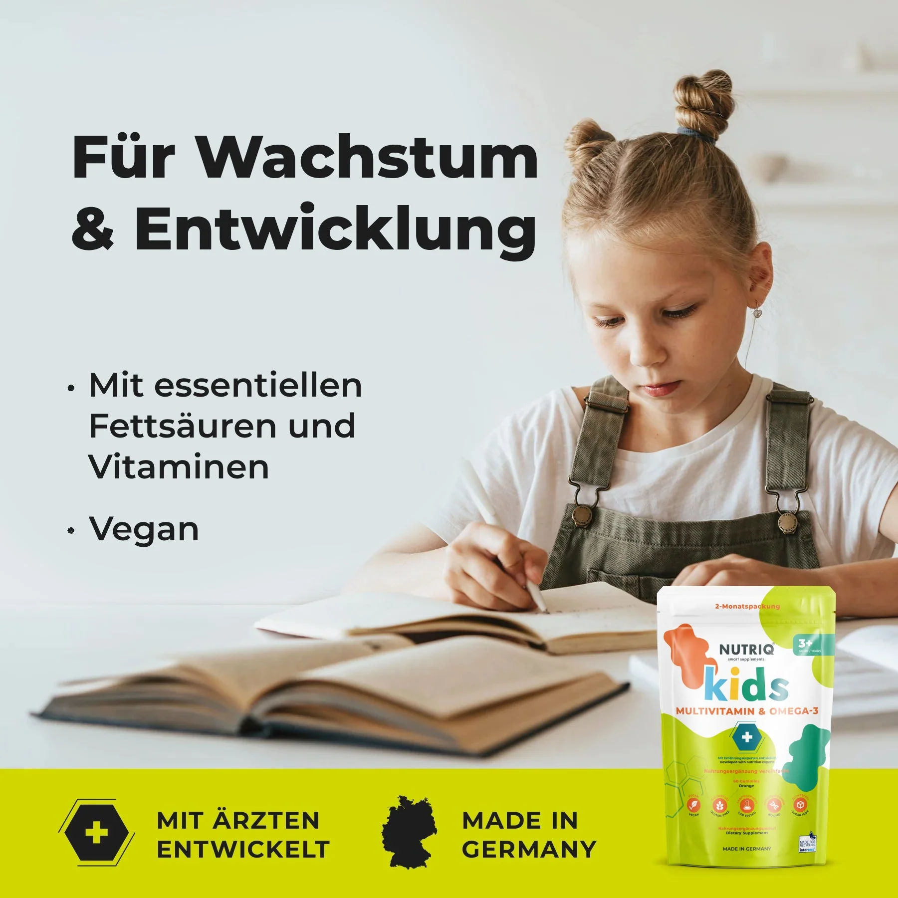 NUTRIQ Kids Multivitamin & Omega-3 für Kinder ab 3 Jahren – vegan, zuckerfrei, Orange, 60 Gummies - Image 6