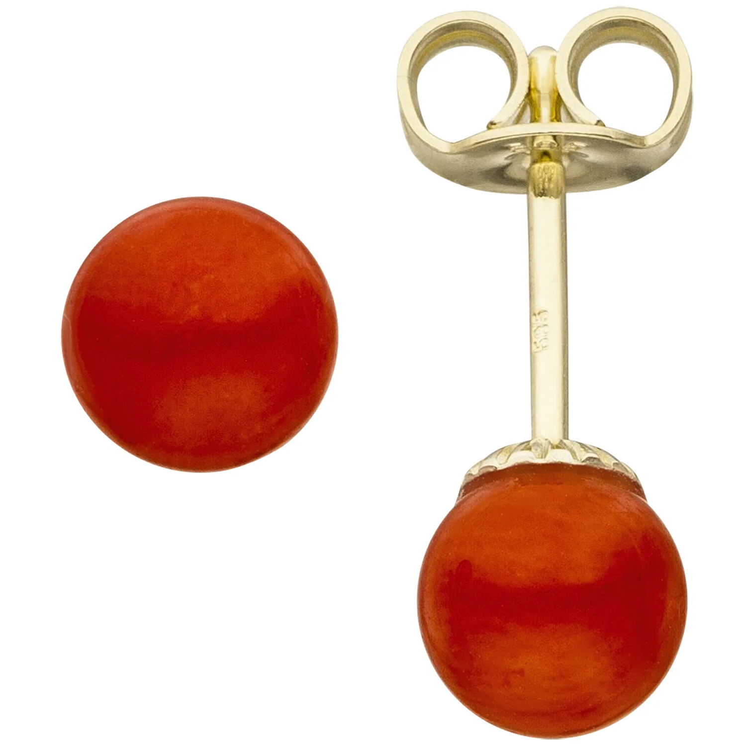 Ohrstecker 585 Gold Gelbgold 2 Korallen rot Ohrringe Korallenohrstecker - Image 2
