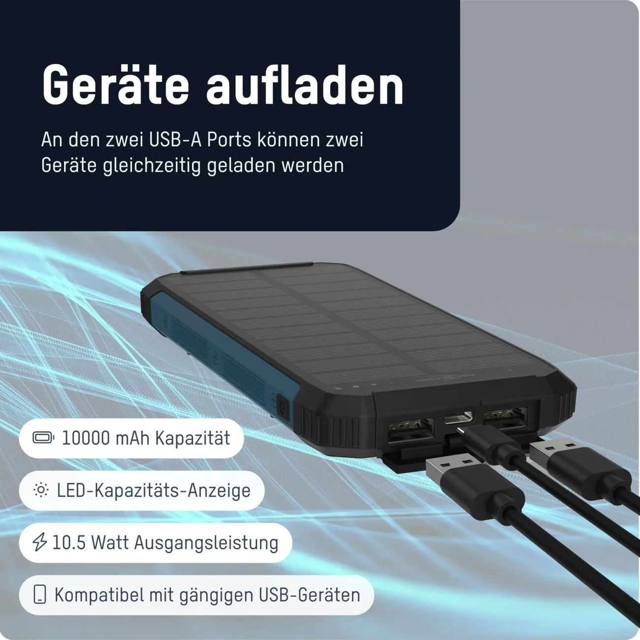 Outdoor Powerbank mit Solarpanel, Wireless Charging & LED-Lampe - Image 5