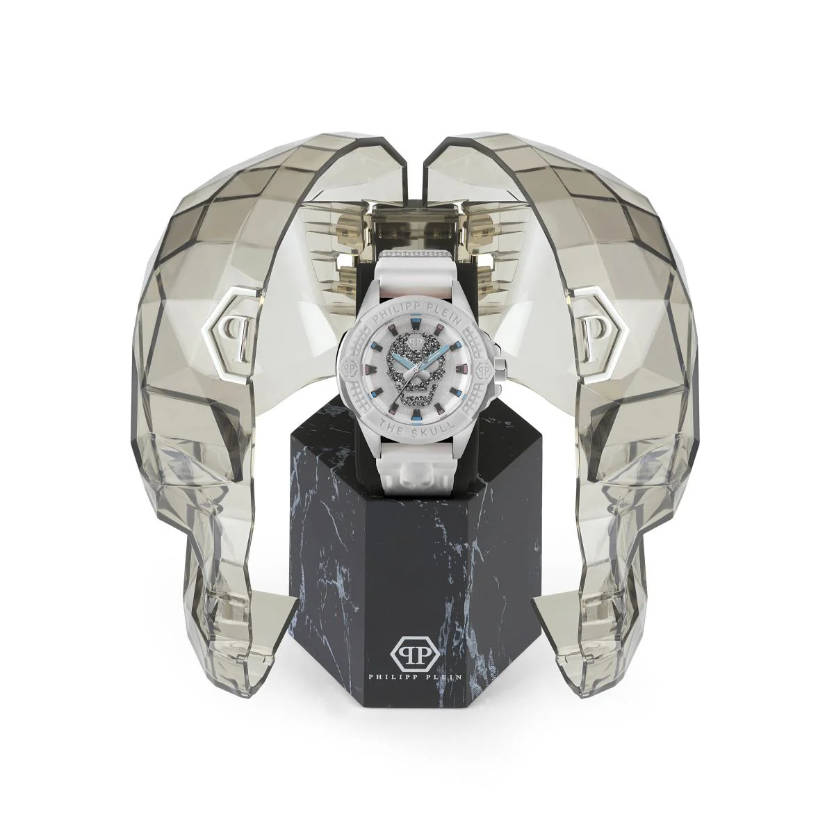 Philipp Plein Herren Uhr Analog Quarz $KULL weiss Kristalle PWAAA1521 Silikon - Image 4