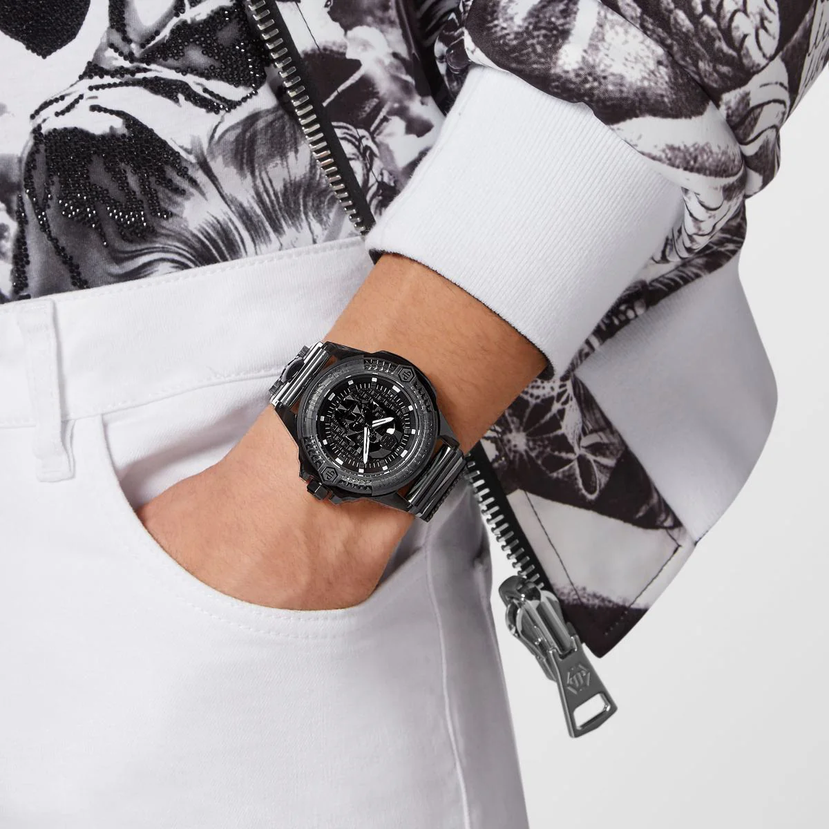 Philipp Plein Herren Uhr Analog Quarz THE $KULL SYNTHETIC Schwarz PWWAA0523 Silikon - Image 5