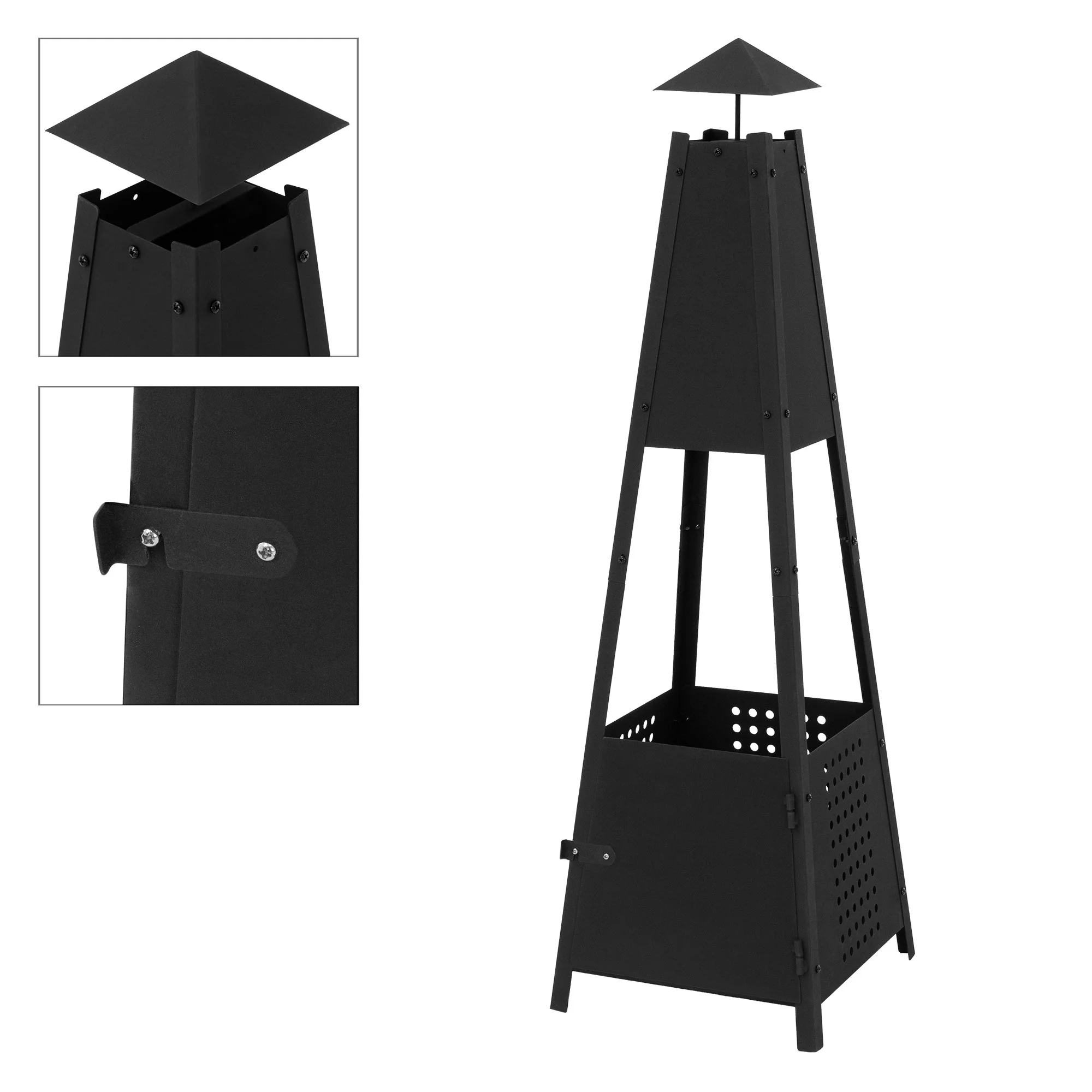Pyramiden Gartenkamin mit Schornstein 29x100x30 cm Schwarz aus Eisen ML-Design - Image 3
