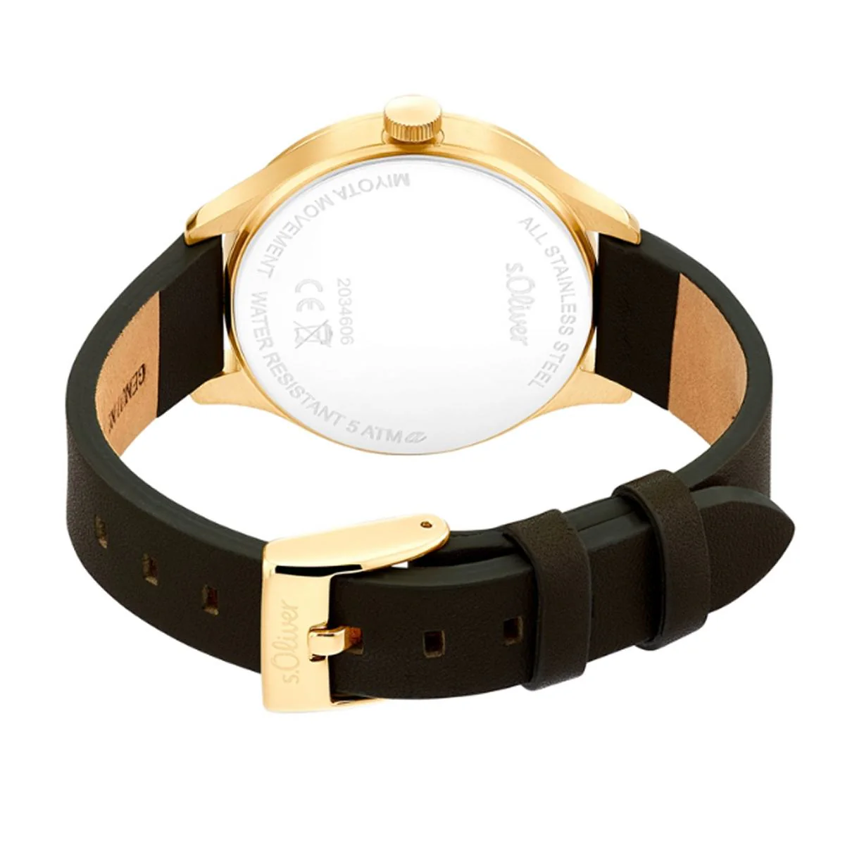 s.Oliver Damen Uhr Armbanduhr Edelstahl IP Gold Leder 2034606 - Image 2
