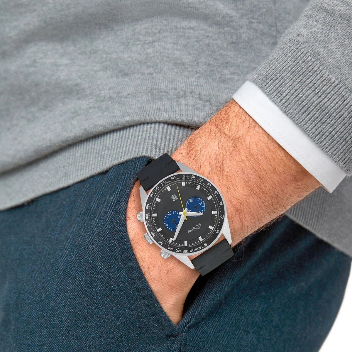 s.Oliver Herren Uhr Armbanduhr Chronograph Leder 2033495 - Image 3