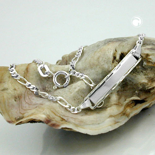 Schildarmband 2,3mm Figarokette 3+1 diamantiert Armband mit Gravurplatte 5x26x1mm Silber 925 18cm - Image 2