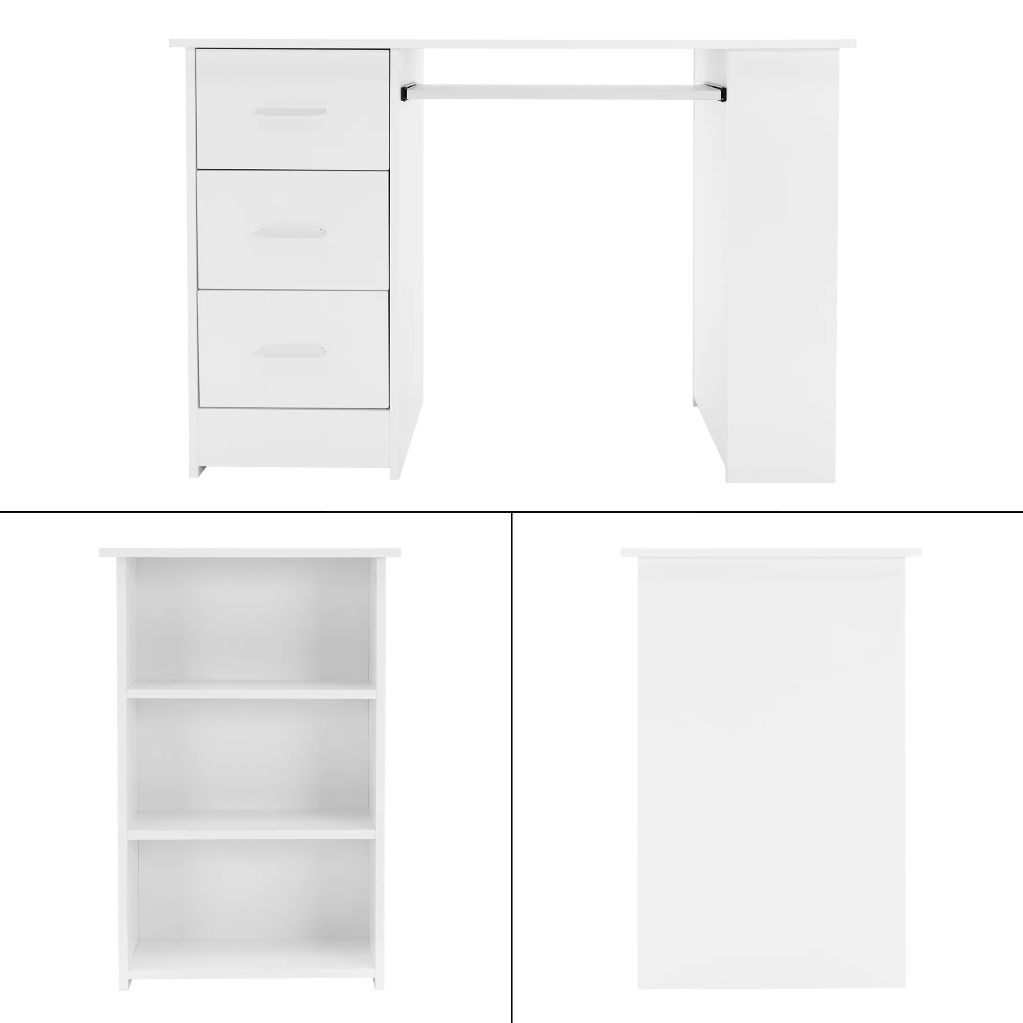 Schreibtisch mit drei Schubladen drei Regale und Tastaturauszug 110x49x75 cm Weiß - Image 2