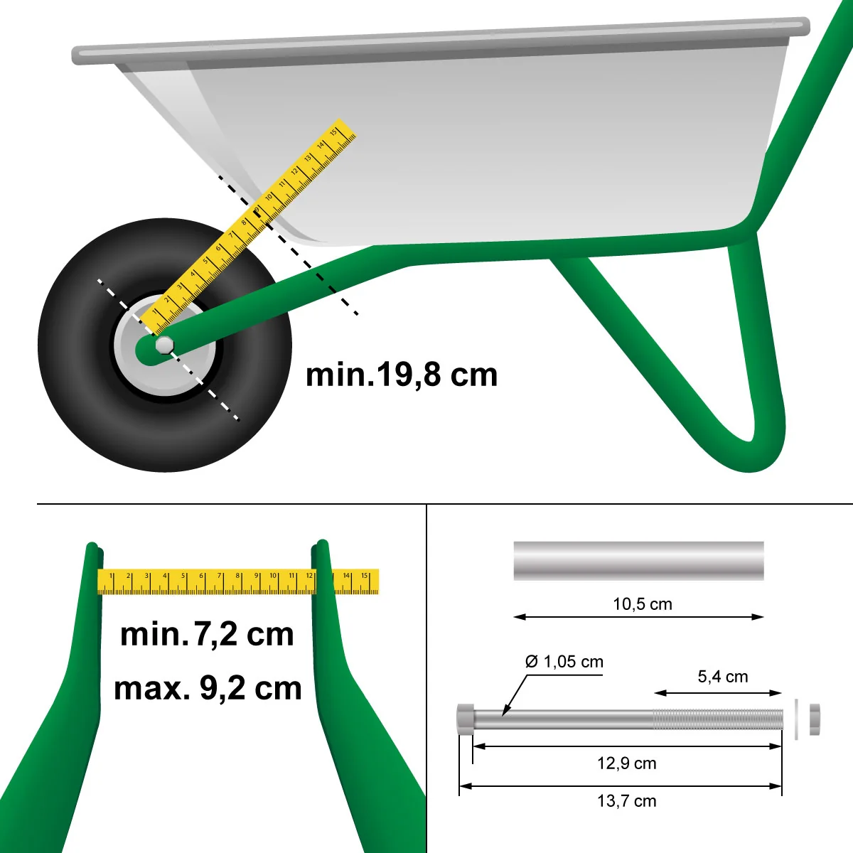 Schubkarrenrad Reifen mit Achse PU 4.80/4.00-8 Ø 390 mm Vollgummi Ersatzrad - Image 6