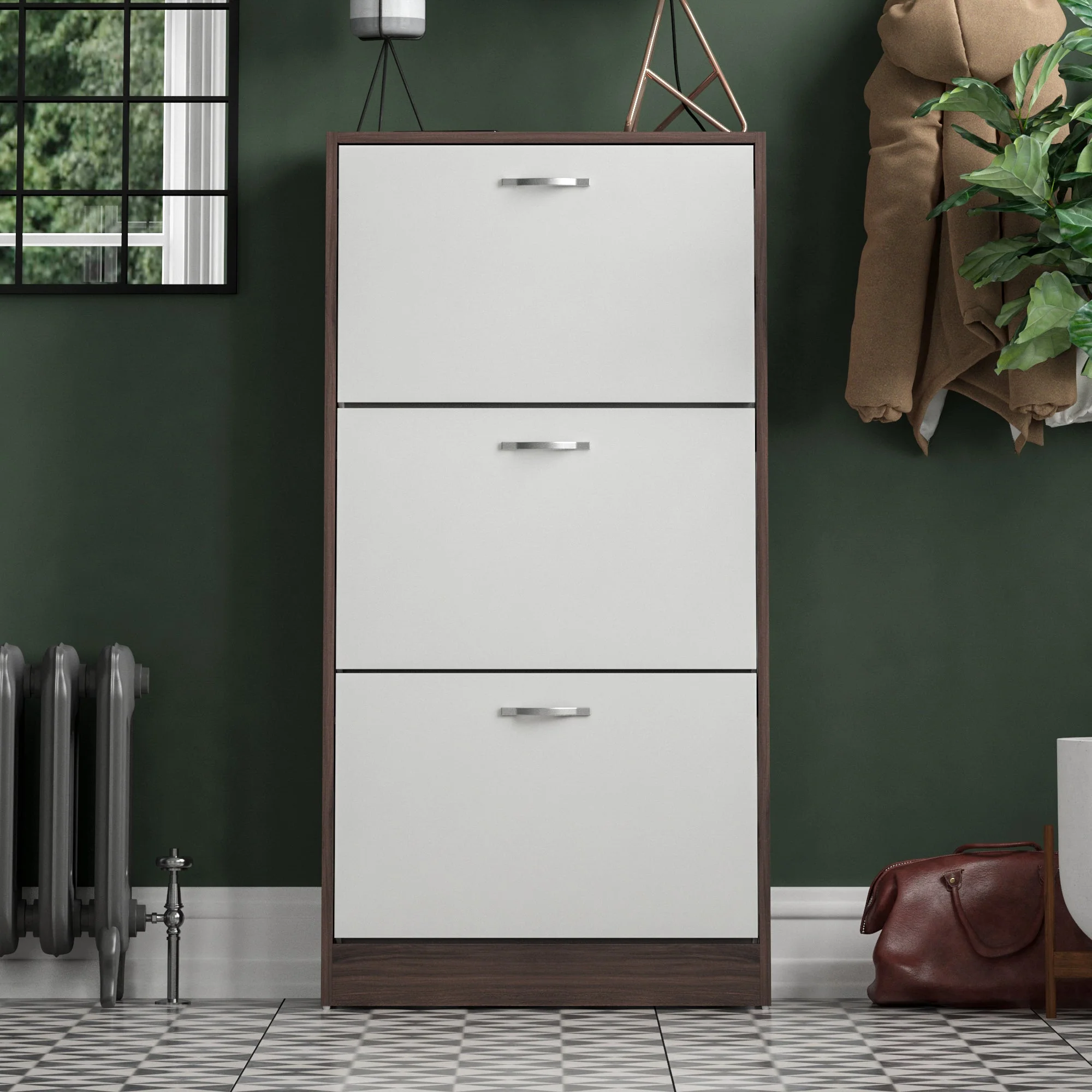 Schuhschrank mit 3 Schubladen in Walnuss & Weiß – Schuhaufbewahrungsschrank - Image 9