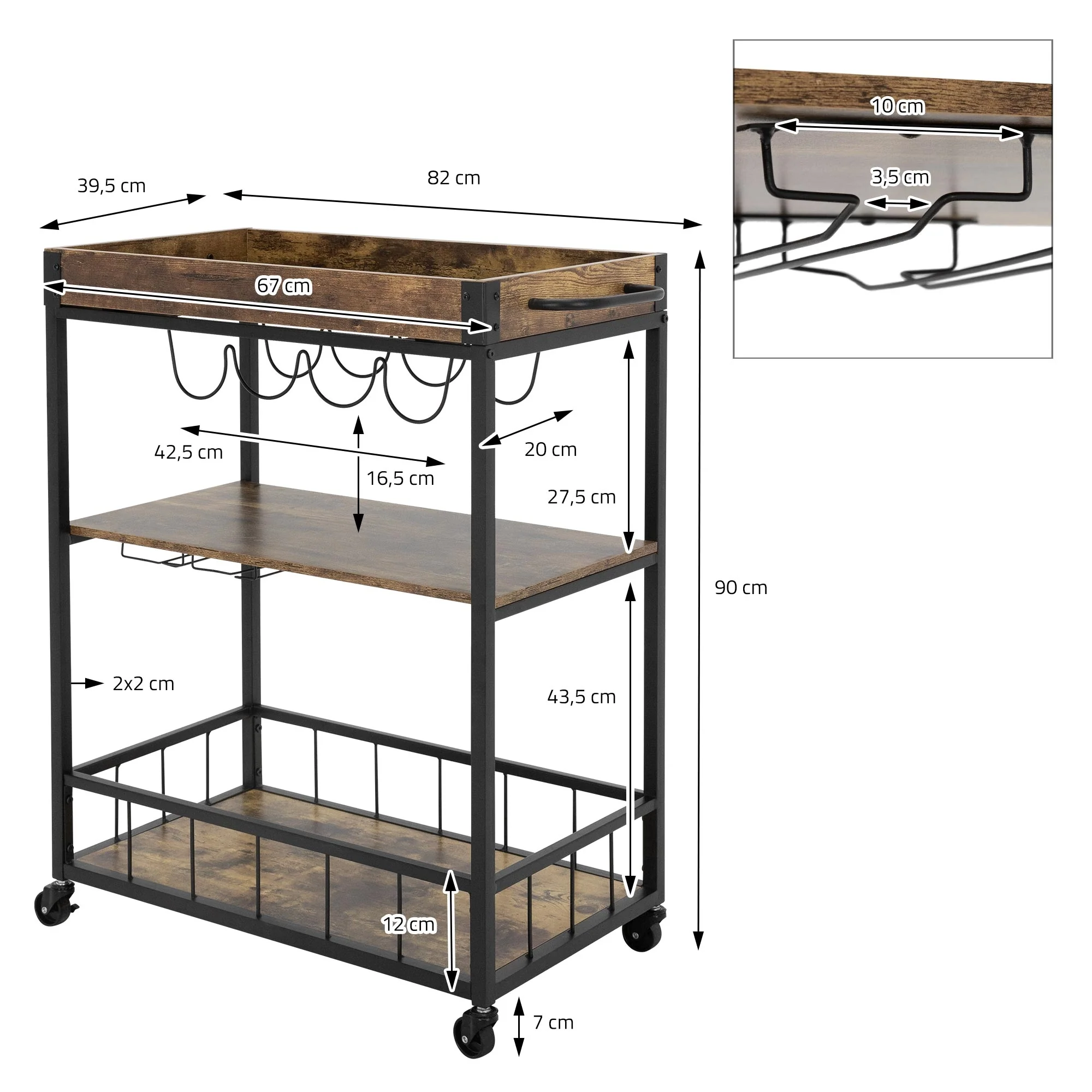 Servierwagen 82x90x39,5 cm Braun/Schwarz ML-Design - Image 6