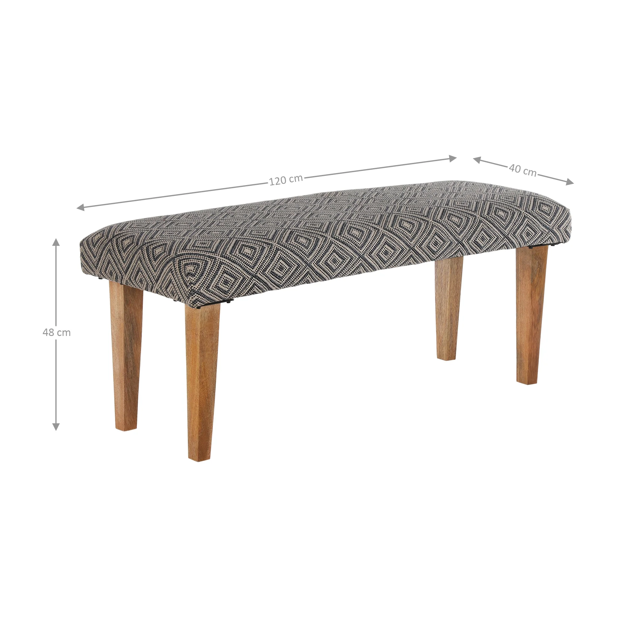Sitzbank 120x48x40 cm Schwarz/Grau aus Stoffbezug mit Holzbeine WOMO-Design - Image 5