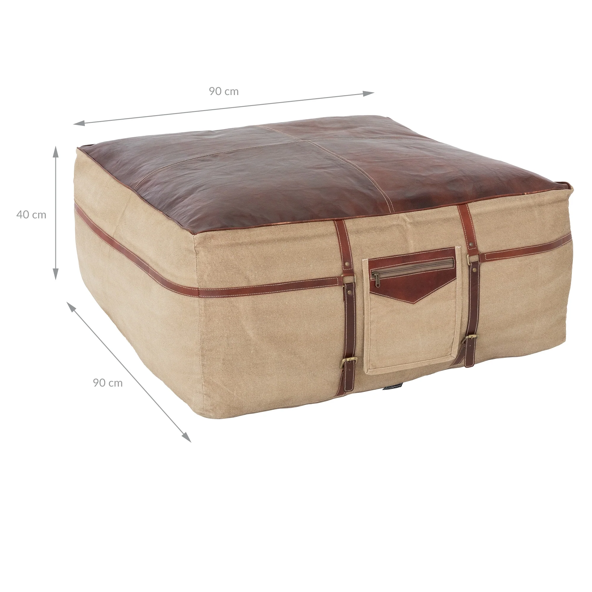 Sitzpouf XXL 90x40x90 cm Braun/Beige aus Leder mit Baumwolle Füllung WOMO-Design - Image 5
