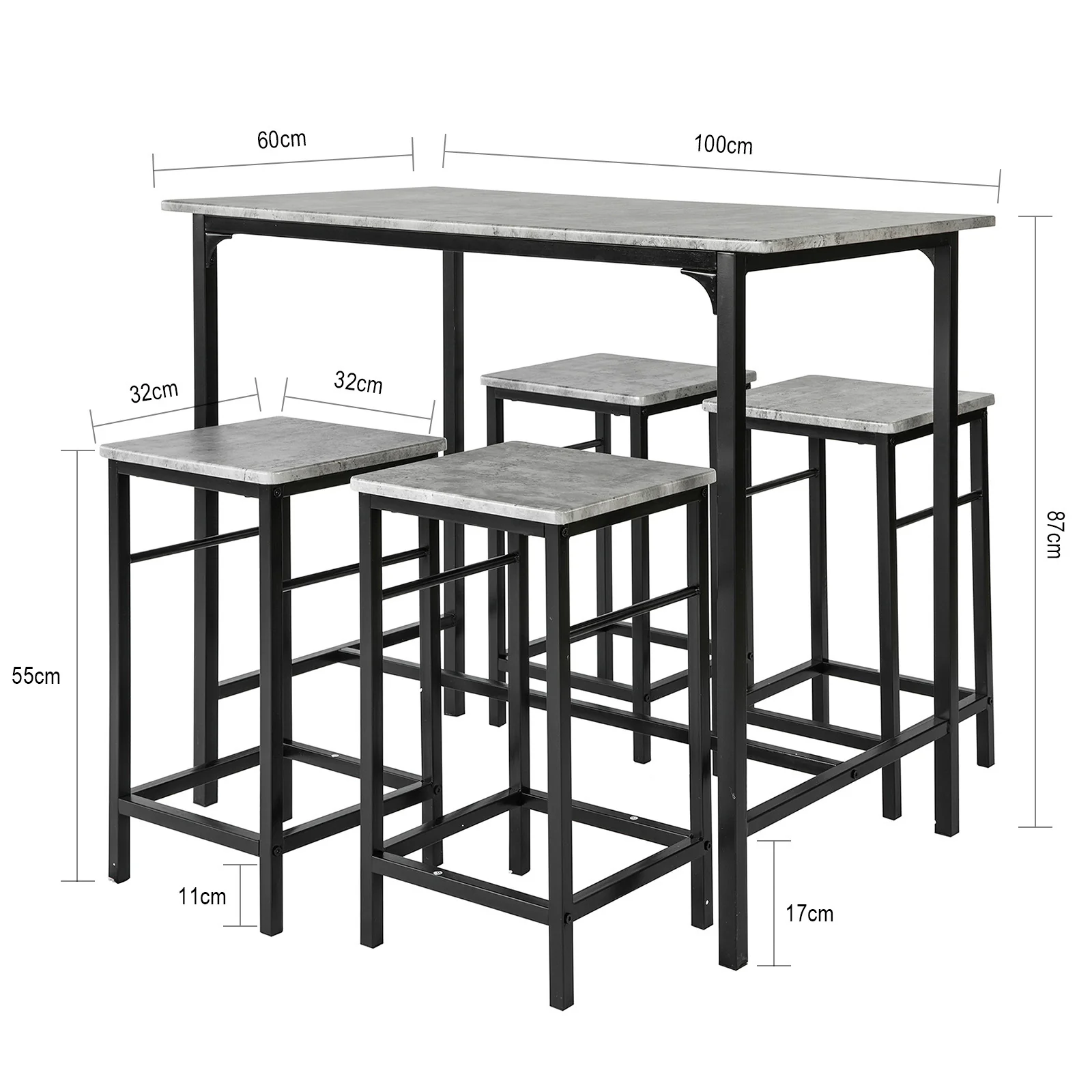SoBuy Bartisch-Set mit 4 Stühlen, platzsparend für kleine Räume in Weiß - Image 19